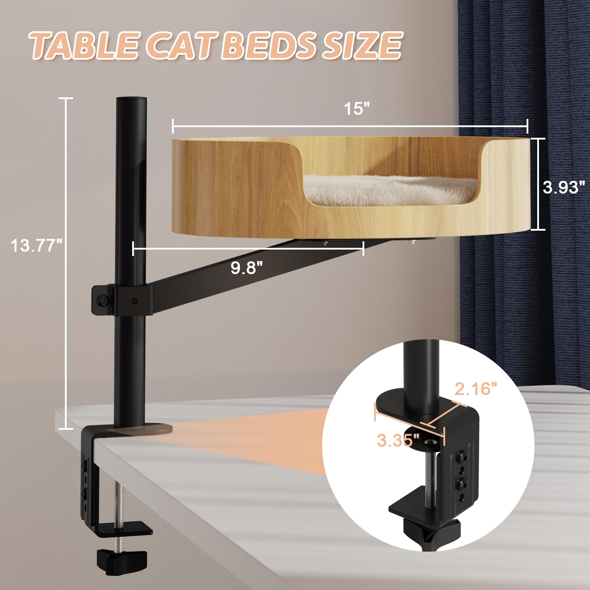 Premium Adjustable Height & 360° Rotating Wooden Cat Bed for Indoor Cats – Elevated Desk Nest for Small Spaces, Perfect for Home Office, Study, or Workstation Use