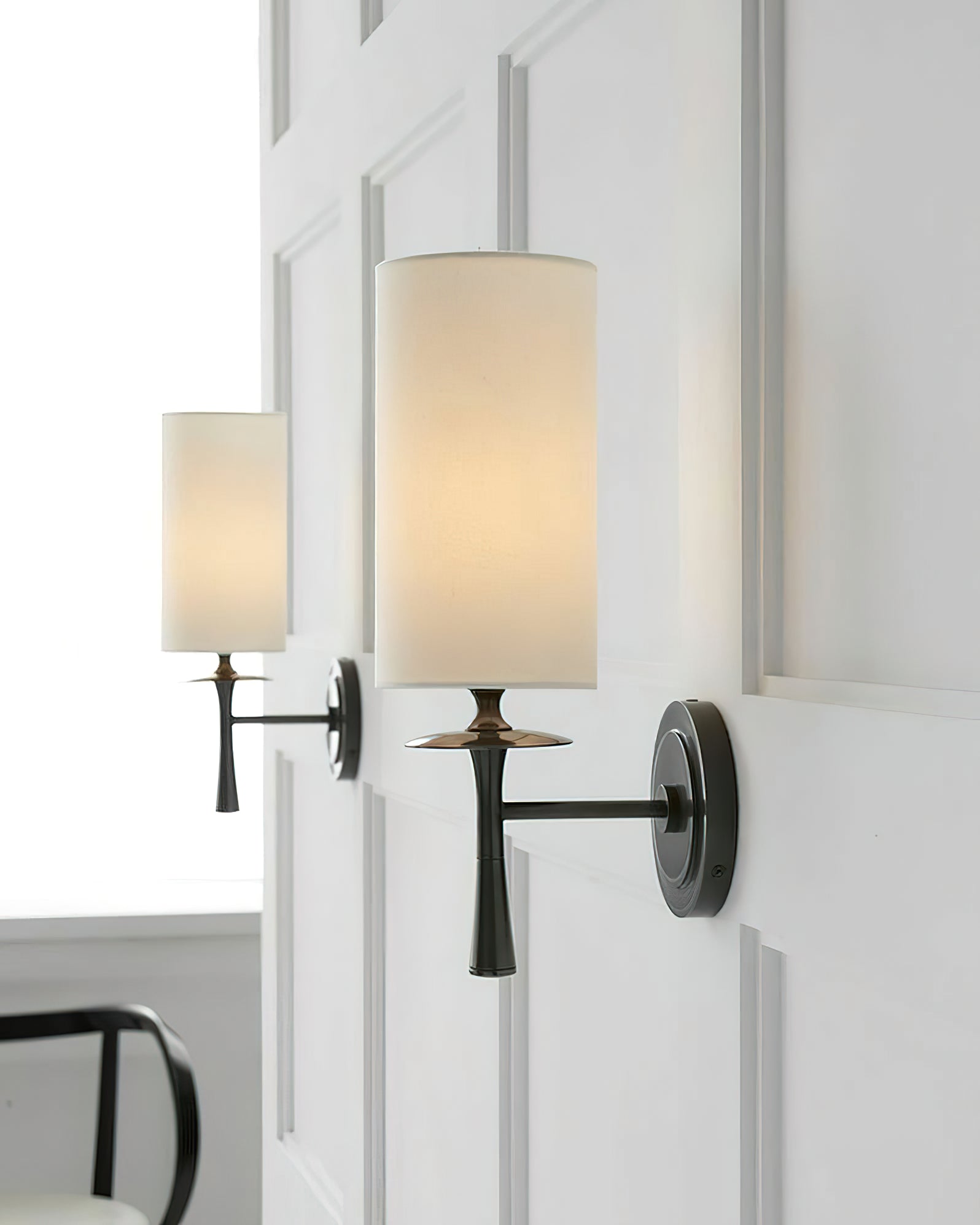 Farber Fabric Wall Sconce - Modern Boho Light Fixture for Bedroom, Living Room & Hallway - Soft Glow Decorative Wall Lamp with Linen Shade (White)