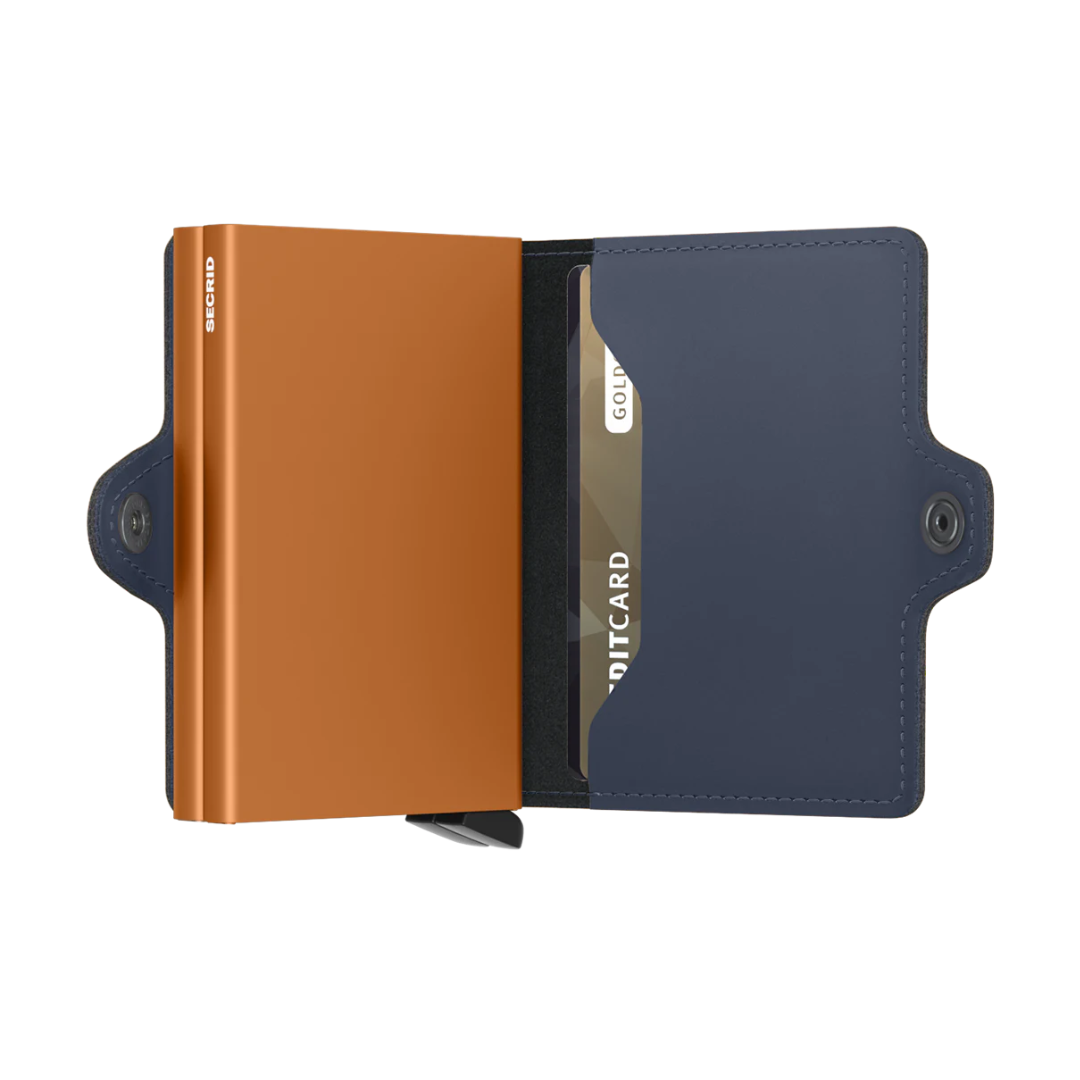 SECRID Twinwallet Matte Night Blue & Orange - RFID Blocking Slim Minimalist Wallet for Men & Women - Perfect for Travel, Business & Everyday Use
