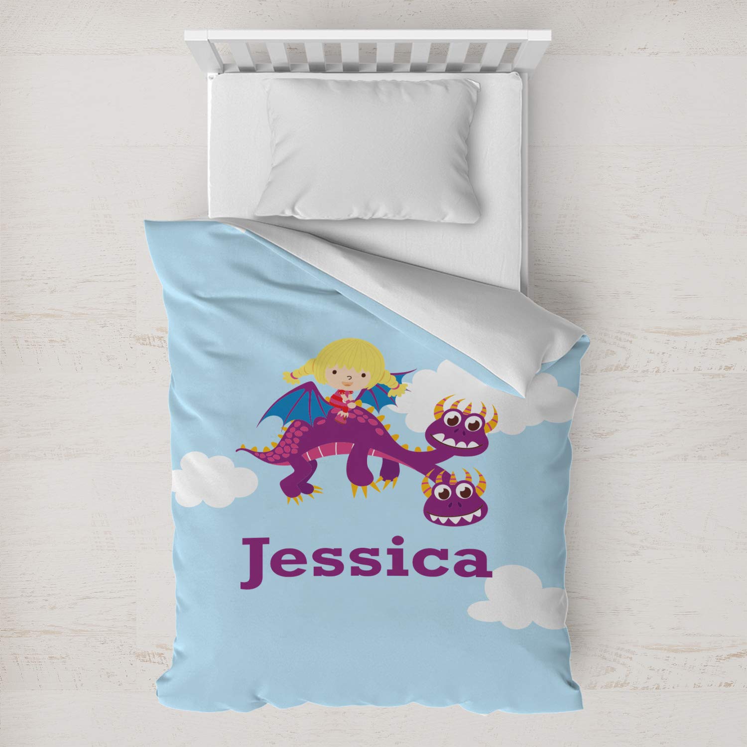 RNK Shops Girls' Dragon Fantasy Duvet Cover - Personalized Name or Text - Soft Toddler Bedding Set for Kids' Room Decor & Nursery Theme