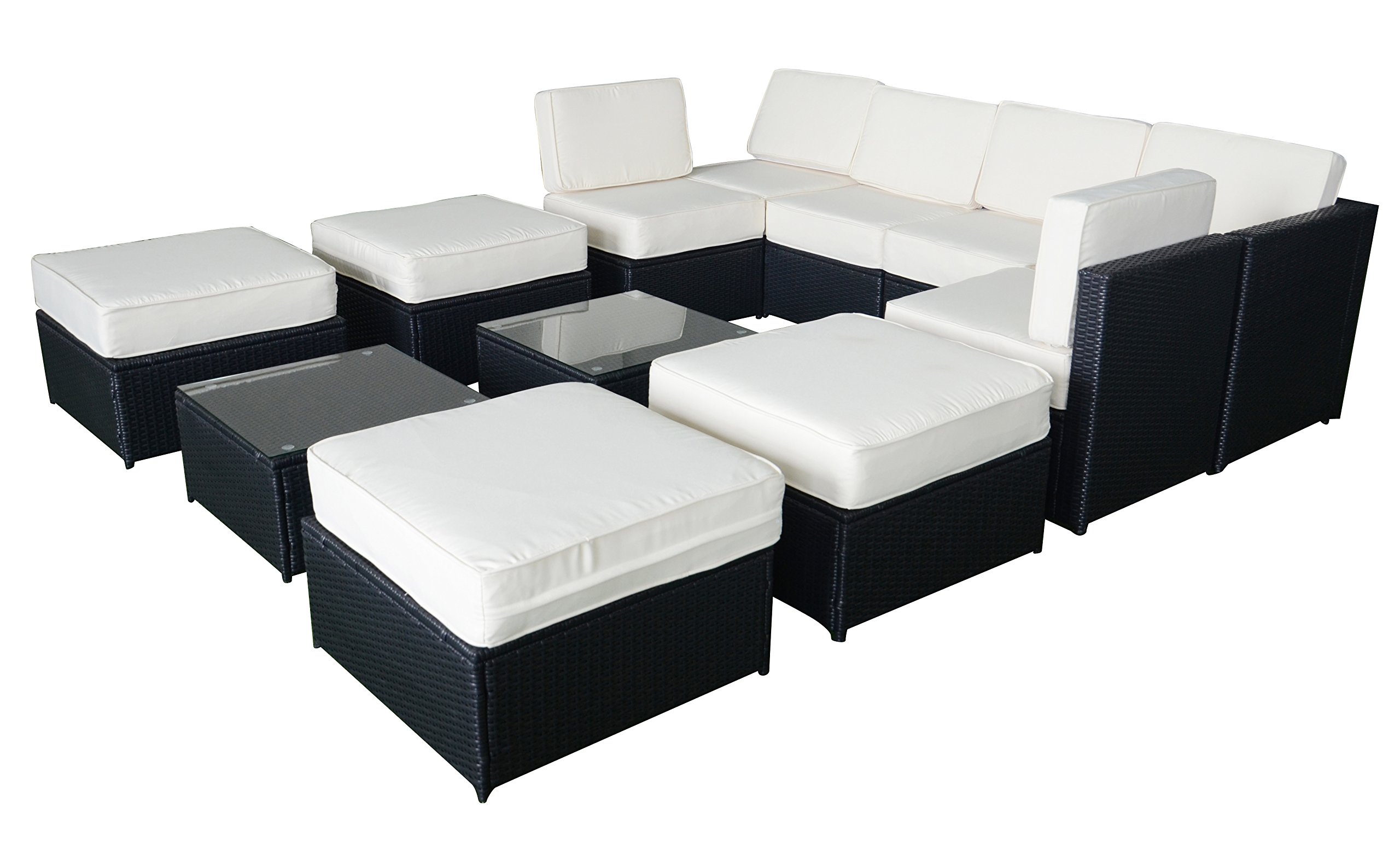 MCombo 12-Piece Wicker Patio Sectional Sofa Set - Indoor/Outdoor Furniture for Living Room, Garden & Backyard - Black 6088-1012