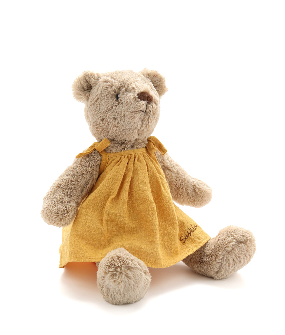 Personalized Honey Bear Print Mustard Yellow Dress - Cute & Comfortable Casual Wear for Women, Perfect for Dates, Parties & Everyday Outfits