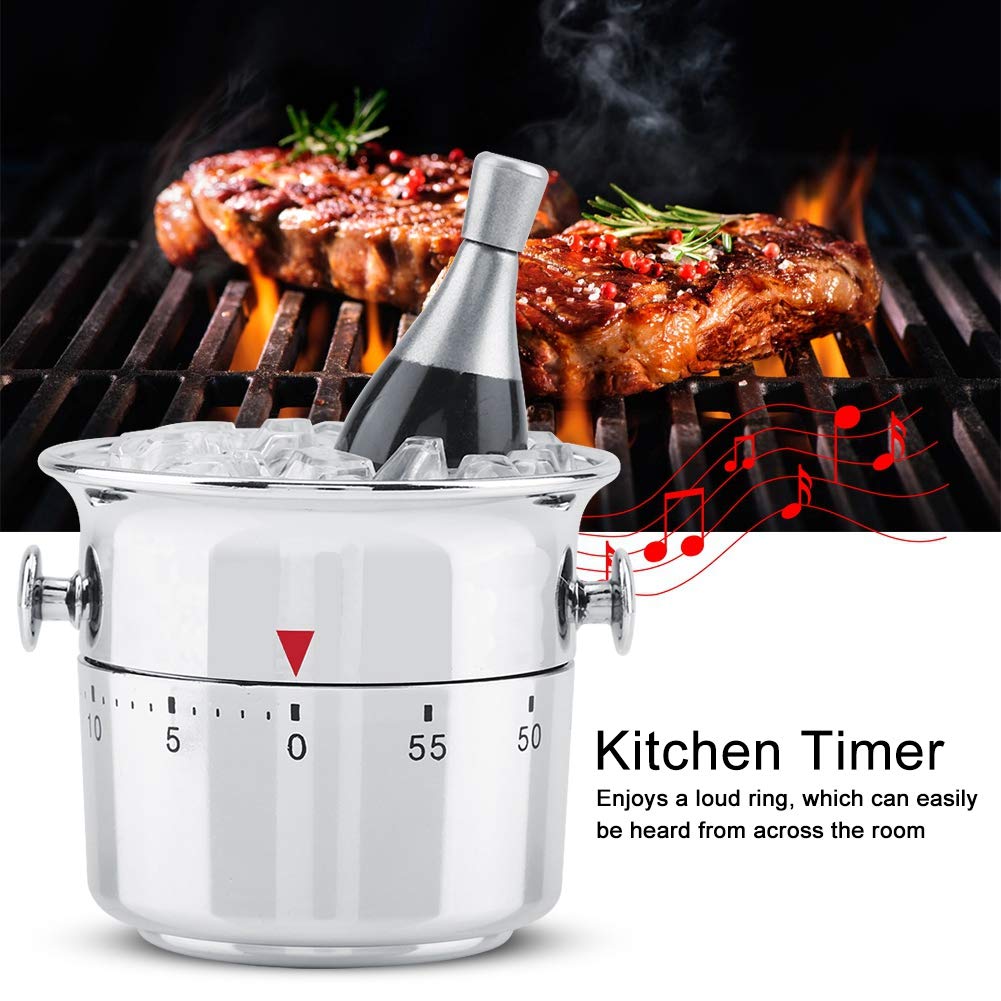 Stainless Steel Bucket-Shaped 60-Minute Mechanical Wind-Up Kitchen Timer - Wine Cooler Design for Cooking, Baking & Teaching - Perfect Kitchen Gadget & Time Management Tool for Home & Culinary Classes
