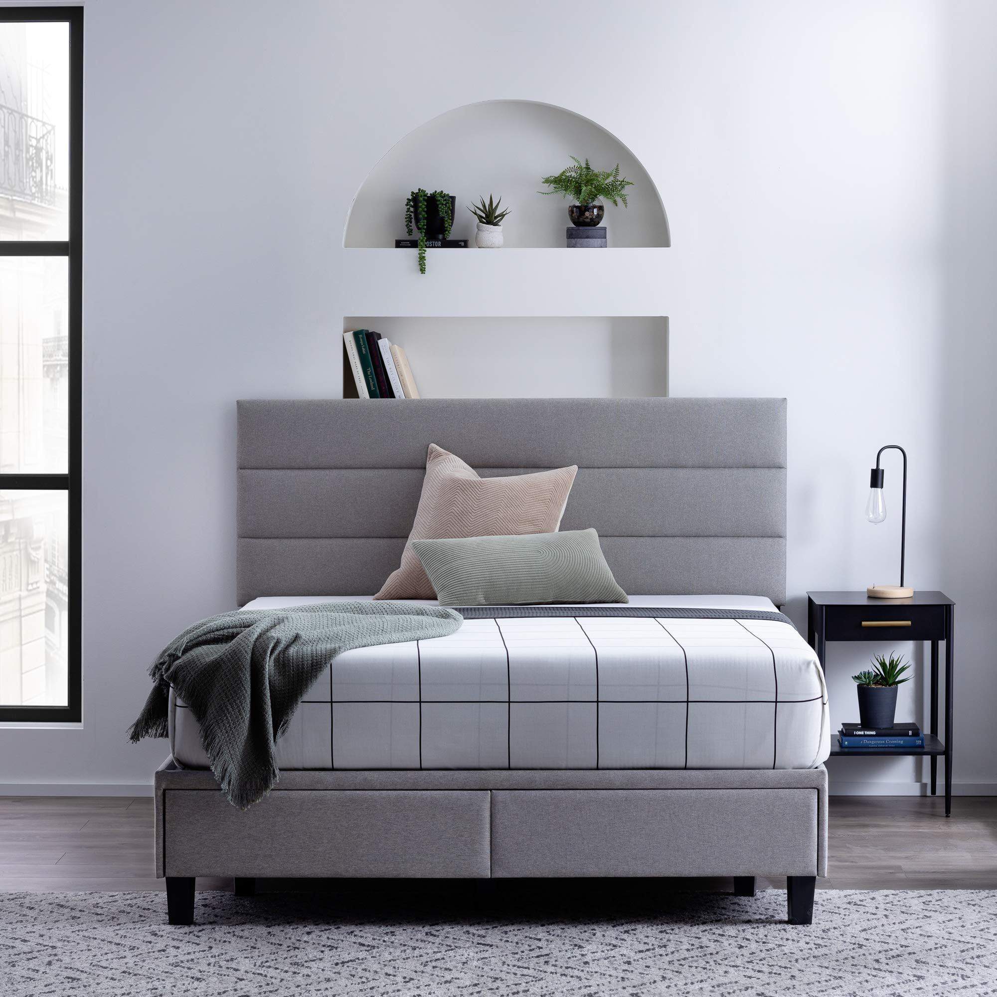 Edenbrook Johnson Upholstered King Bed with Built-in Storage Drawers & Modern Channel Tufted Headboard - Easy Assembly, Stone Gray - Perfect for Master Bedroom & Guest Room Decor