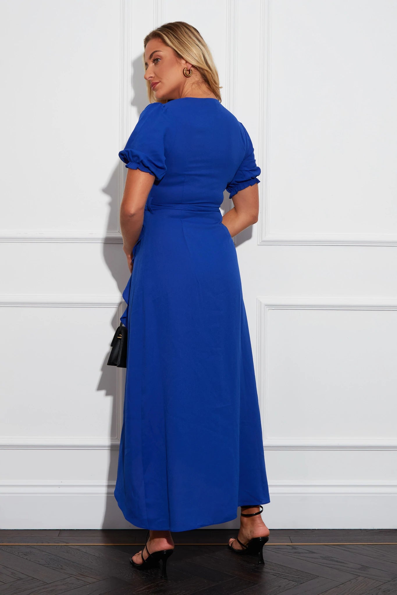 Leona Split Hem Frill Detail Maxi Dress for Women - Elegant Blue Flowy Summer Dress for Beach, Party & Vacation | Plus Size Options Available