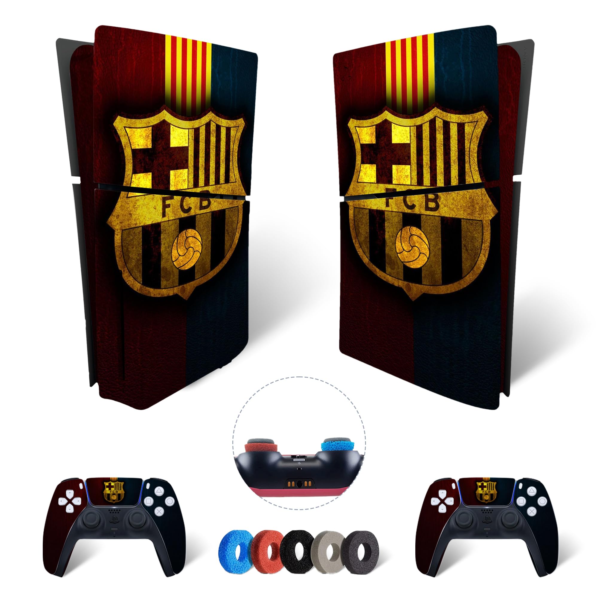 MaD Vision® PS5 Skin Set - FC Barcelona Edition | Compatible with PlayStation 5 Slim/Disc Version | 100% Adhesive Vinyl, Scratch Resistant | Includes 4 Pairs of Thumb Grips | Perfect for Gaming Enthusiasts & FC Barcelona Fans | Enhance Your PS5 Console Protection & Style
