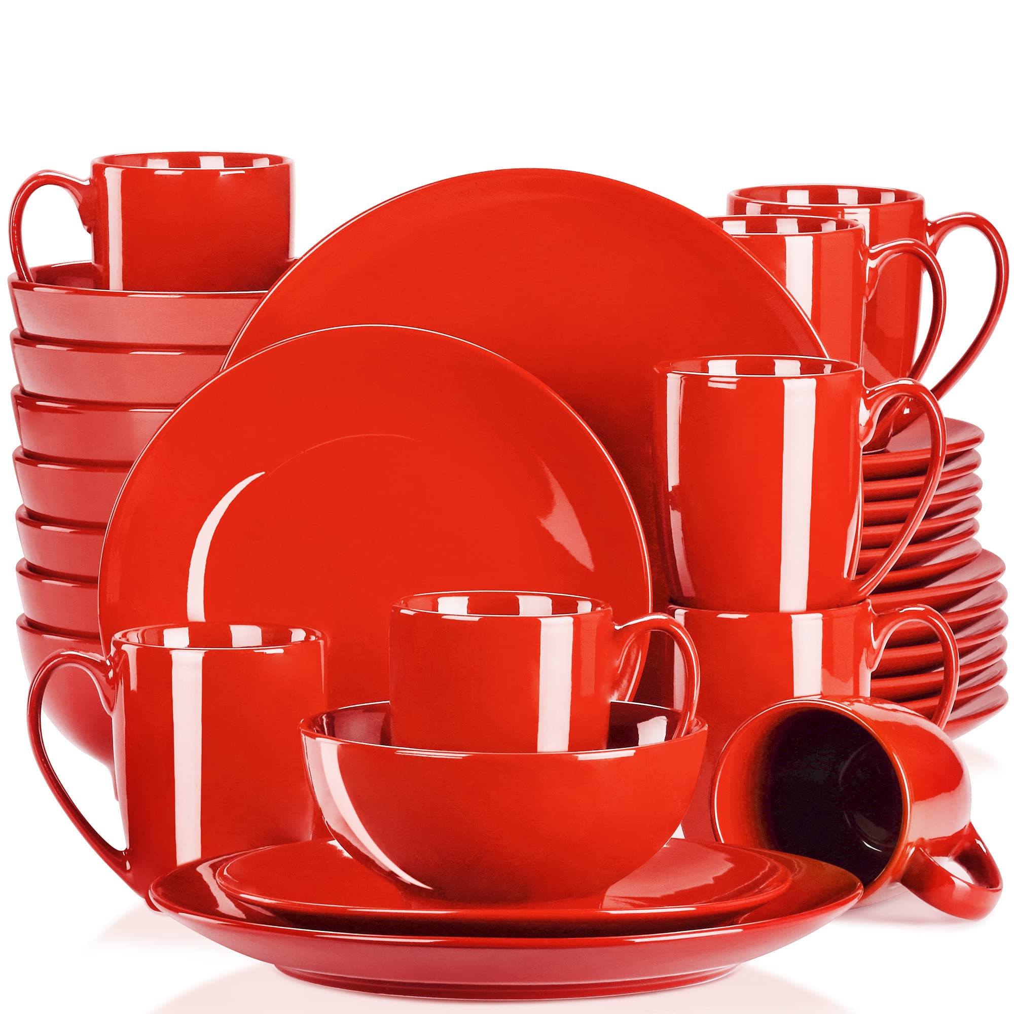 32-Piece Dinnerware Set for 8 - Ceramic Plates, Bowls & Mugs - Dishwasher & Microwave Safe - Orange Red - Perfect for Family Dinners, Parties & Everyday Use