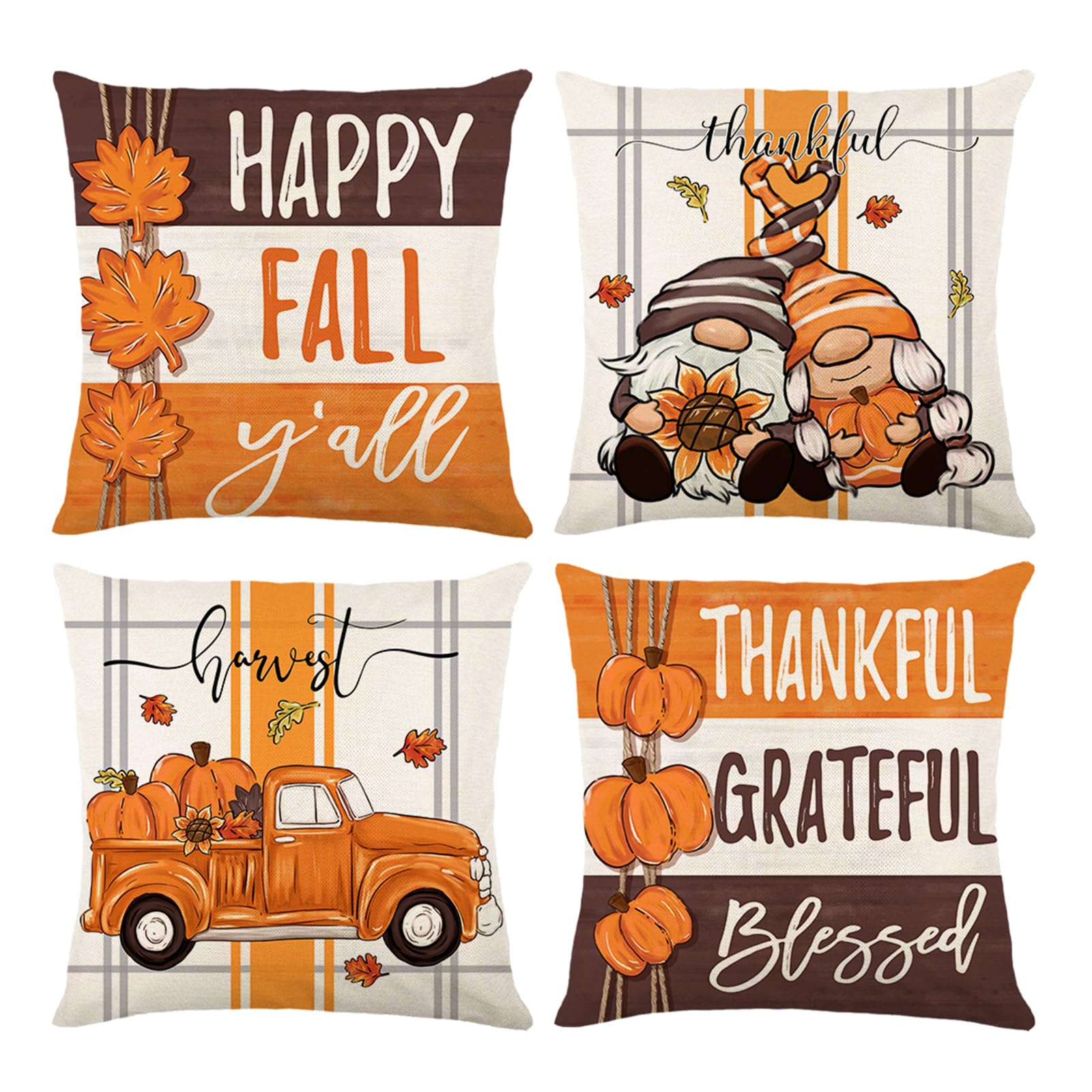ONFAON Fall Pillow Covers 18x18 Set of 4 - Autumn Thanksgiving Home Decor Cushion Cases for Couch, Sofa & Living Room - Cozy Seasonal Decorations for Fall Harvest, Halloween & Thanksgiving Gatherings
