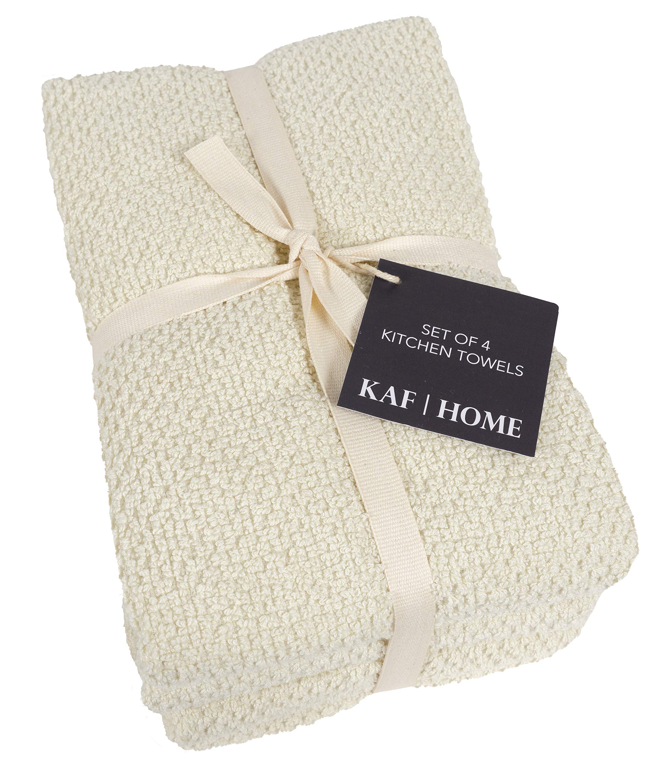 Premium KAF Home Deluxe Popcorn Terry Cotton Kitchen Dish Towels - Ultra Absorbent & Soft Set of 4 in Alabaster White - Perfect for Cooking, Baking & Dish Drying