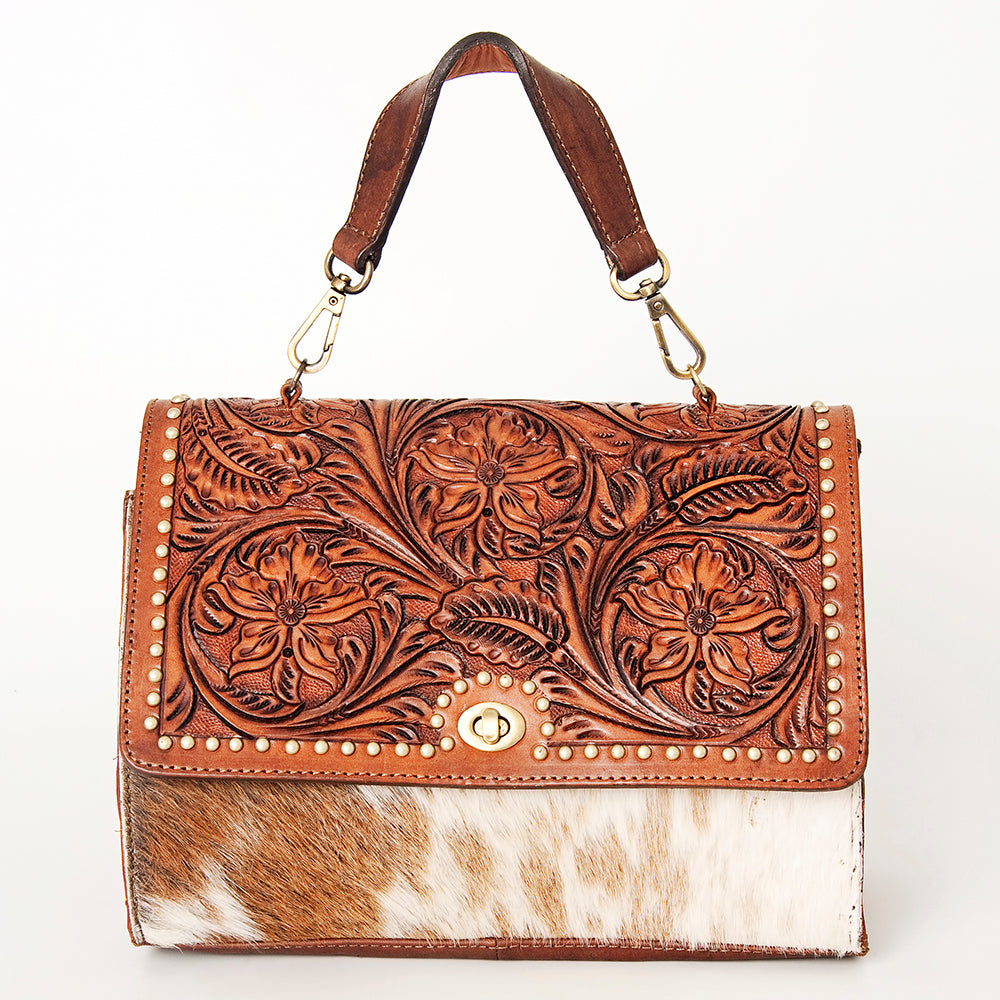 American Darling ADBGI181 Genuine Leather Hobo Handbag for Women - Western Style Hand-Tooled Hair-On Leather Purse - Perfect for Casual Outings, Shopping & Western Fashion Accessories