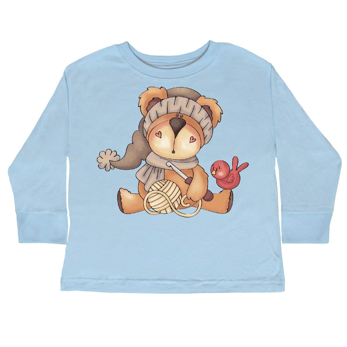 Inktastic Winter Crochet Bear Toddler Long Sleeve T-Shirt | Cute Animal Graphic Tee for Boys & Girls | Cozy Winter Outfit for Playdates & Family Photos