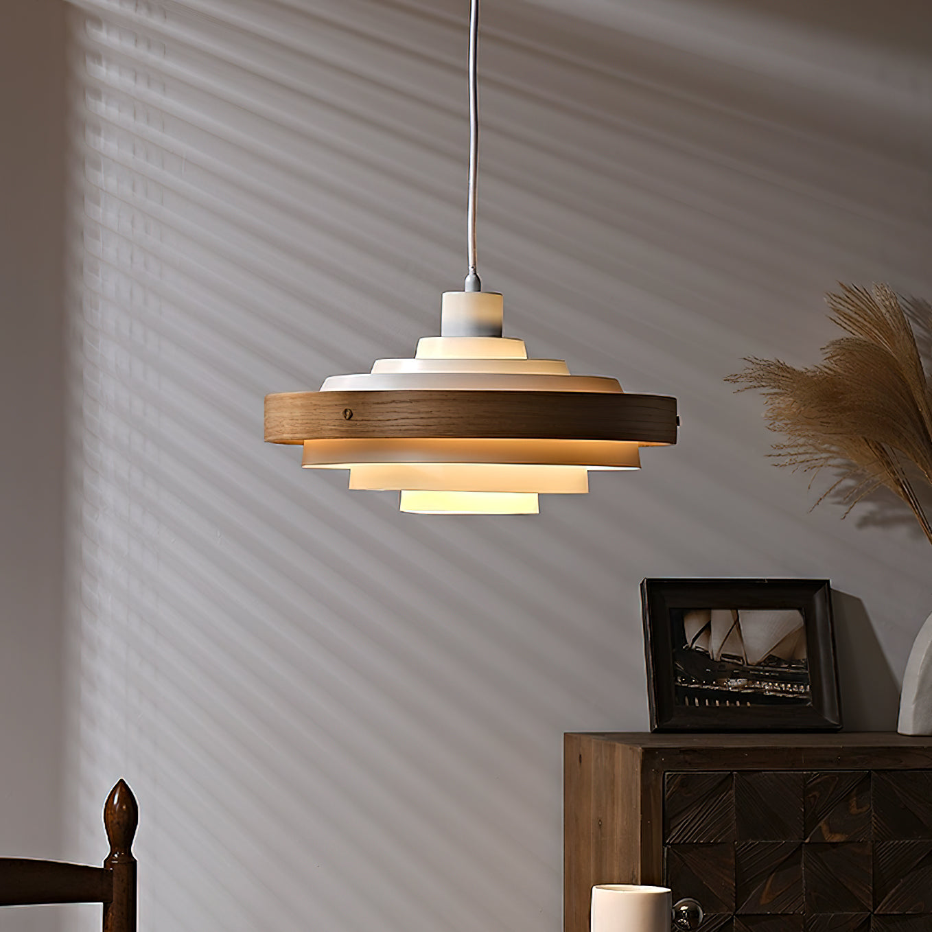 Modern Drum Pendant Light - Sleek Contemporary Ceiling Fixture for Dining Room, Bedroom & Living Room Lighting Decor