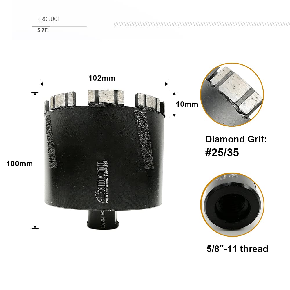 SHDIATOOL 4 Inch (102mm) Diamond Core Drill Bit Set for Hard Stone, Concrete, Marble, Granite & Brick - Laser Welded Dry/Wet Hole Saw - Perfect for Masonry, Construction & DIY Projects