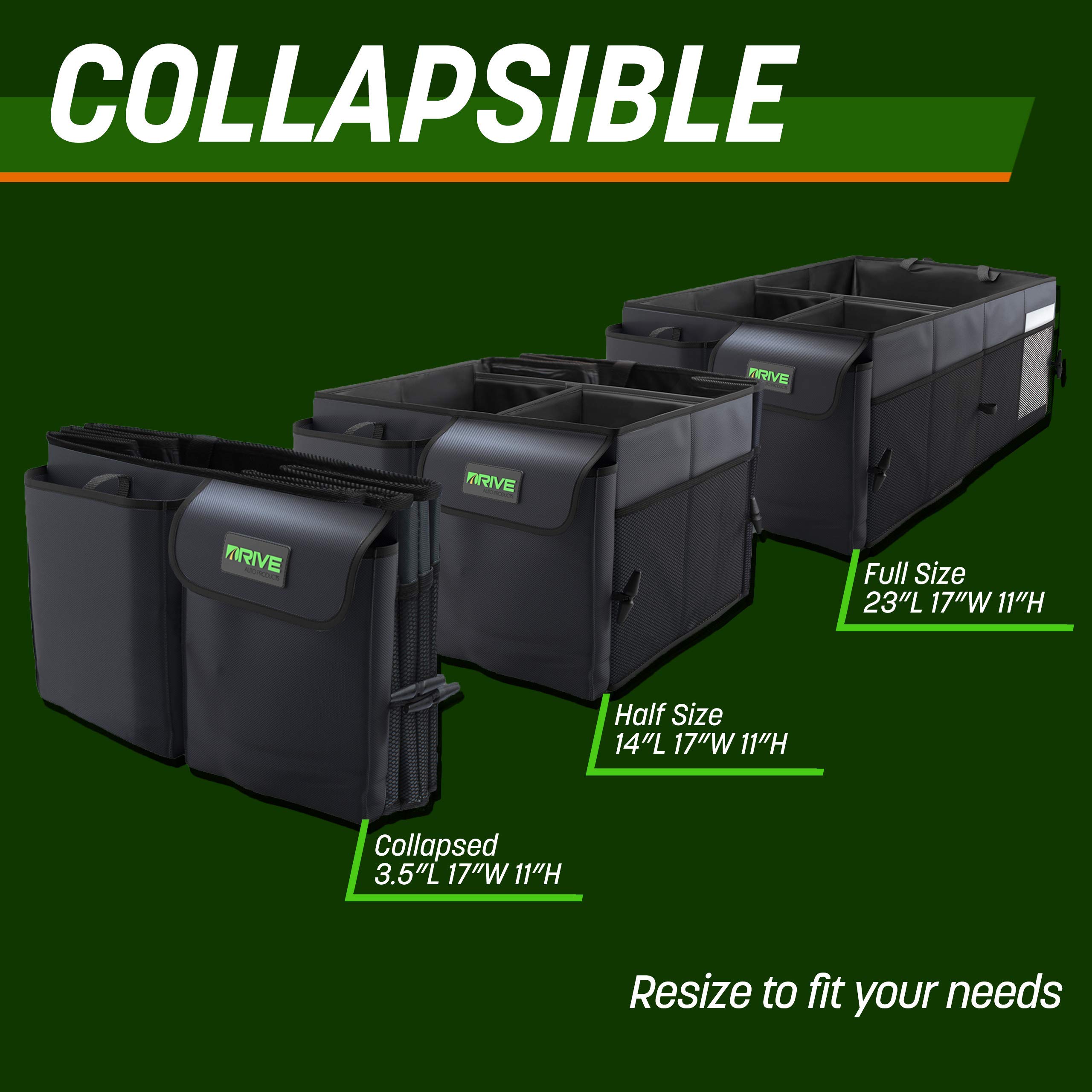 Collapsible Car Trunk Organizer with Adjustable Straps - Multi-Compartment SUV & Truck Storage Organizer - Durable Auto Accessories for Men & Women (Black) - Perfect for Road Trips, Grocery Shopping & Travel Gear Organization