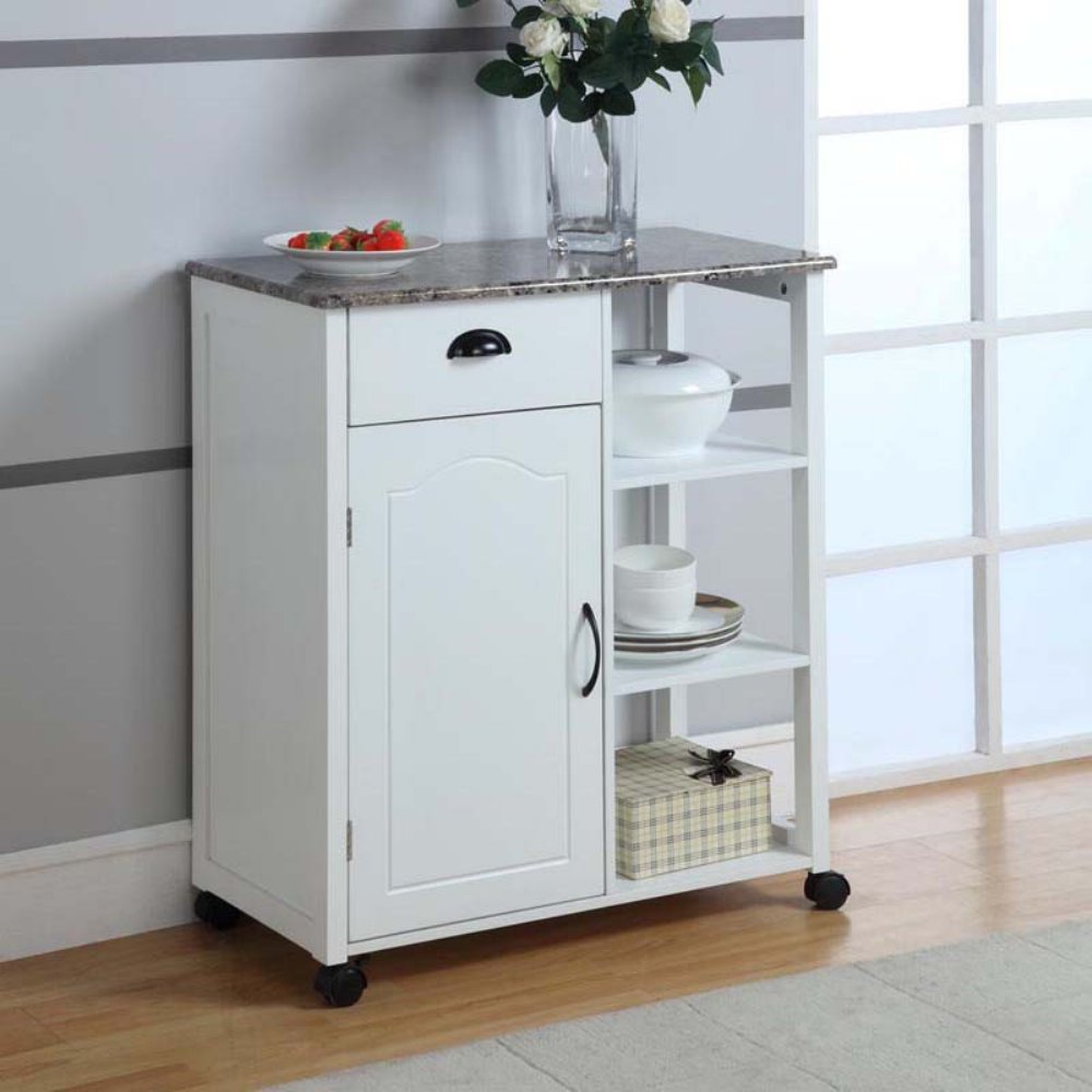 Stainless Steel Kitchen Cart with Marble Top - Rolling Kitchen Island with Storage Shelves & Locking Wheels for Small Spaces, Apartments, and Home Cooking