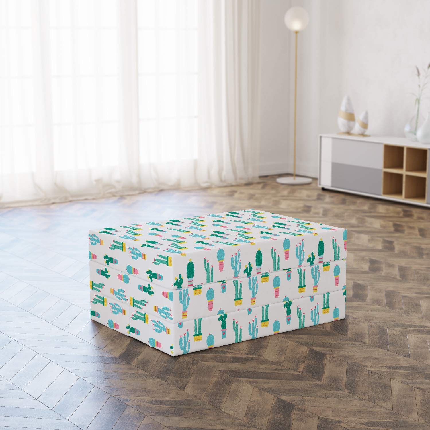 Ambesonne Cactus Foldable Mattress - Prickle Plant in Pots Design, 74.8