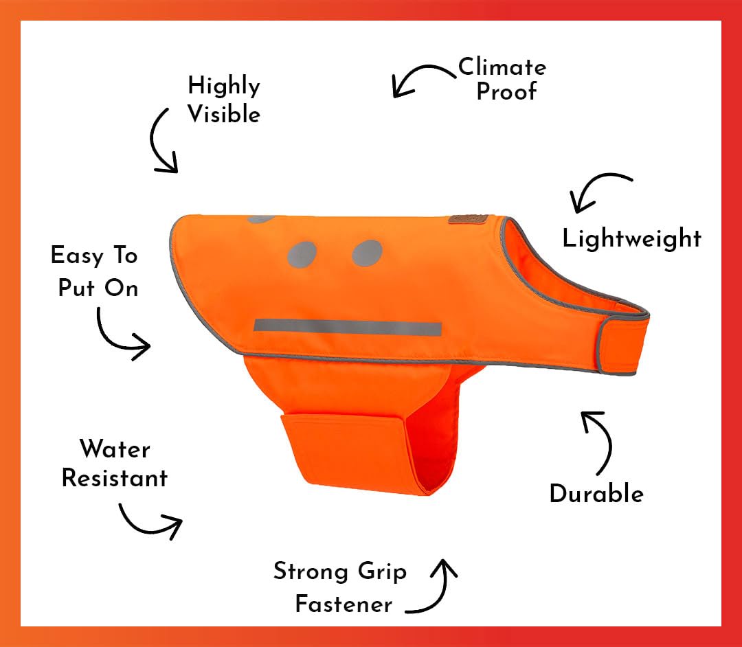 High Visibility Reflective Dog Vest - Adjustable Safety Vest for Walking, Hiking & Hunting | Fluorescent Blaze Orange Dog Apparel (Size L) - Perfect for Night Walks, Outdoor Adventures & Leash-Free Activities