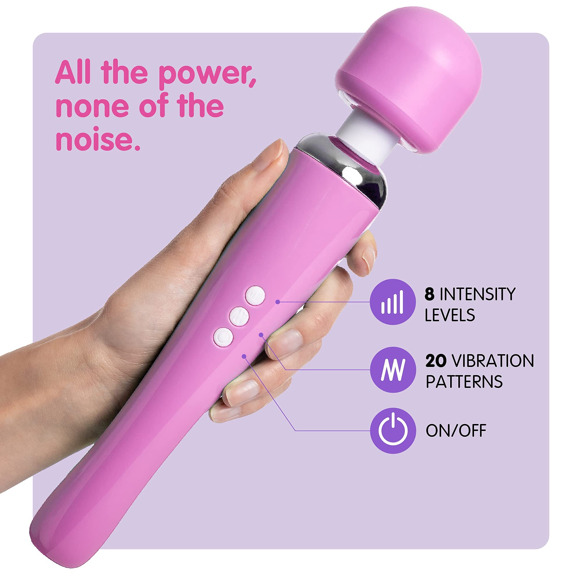 Oliver James Powerful Wand Massager - 20 Vibration Modes & 8 Speeds, Waterproof Wireless G-Spot & Clitoral Stimulator for Women - Perfect for Couples Play, Solo Pleasure & Relaxation (Large, Pink)