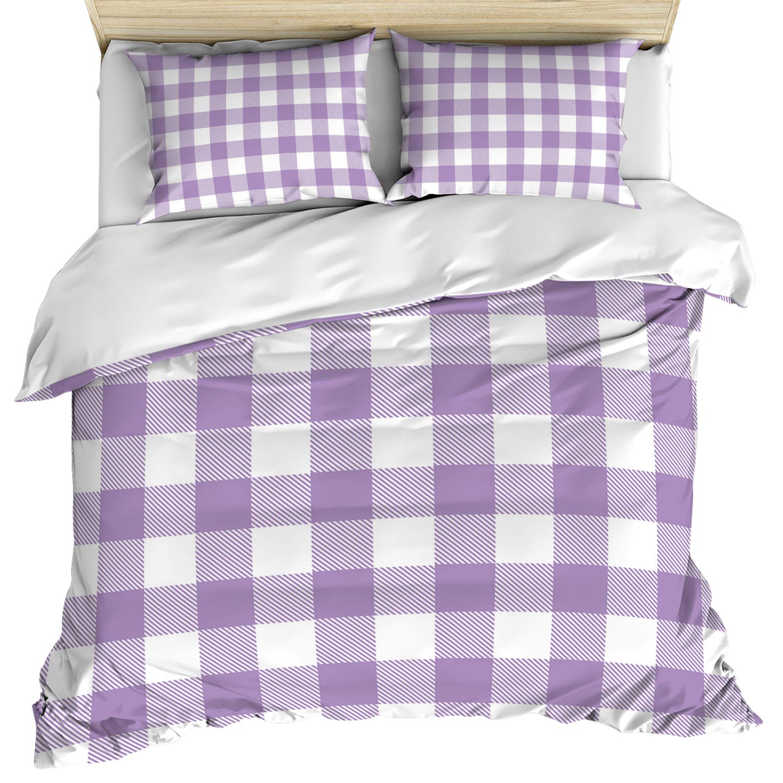 Buffalo Plaid Lavender Purple Full Size Duvet Cover Set - 3 Piece Ultra Soft & Breathable Microfiber Bedding (Duvet Cover + 2 Pillow Shams) for Farmhouse, Spring & Summer Decor | Cozy All-Season Comfort for Master Bedroom & Guest Room