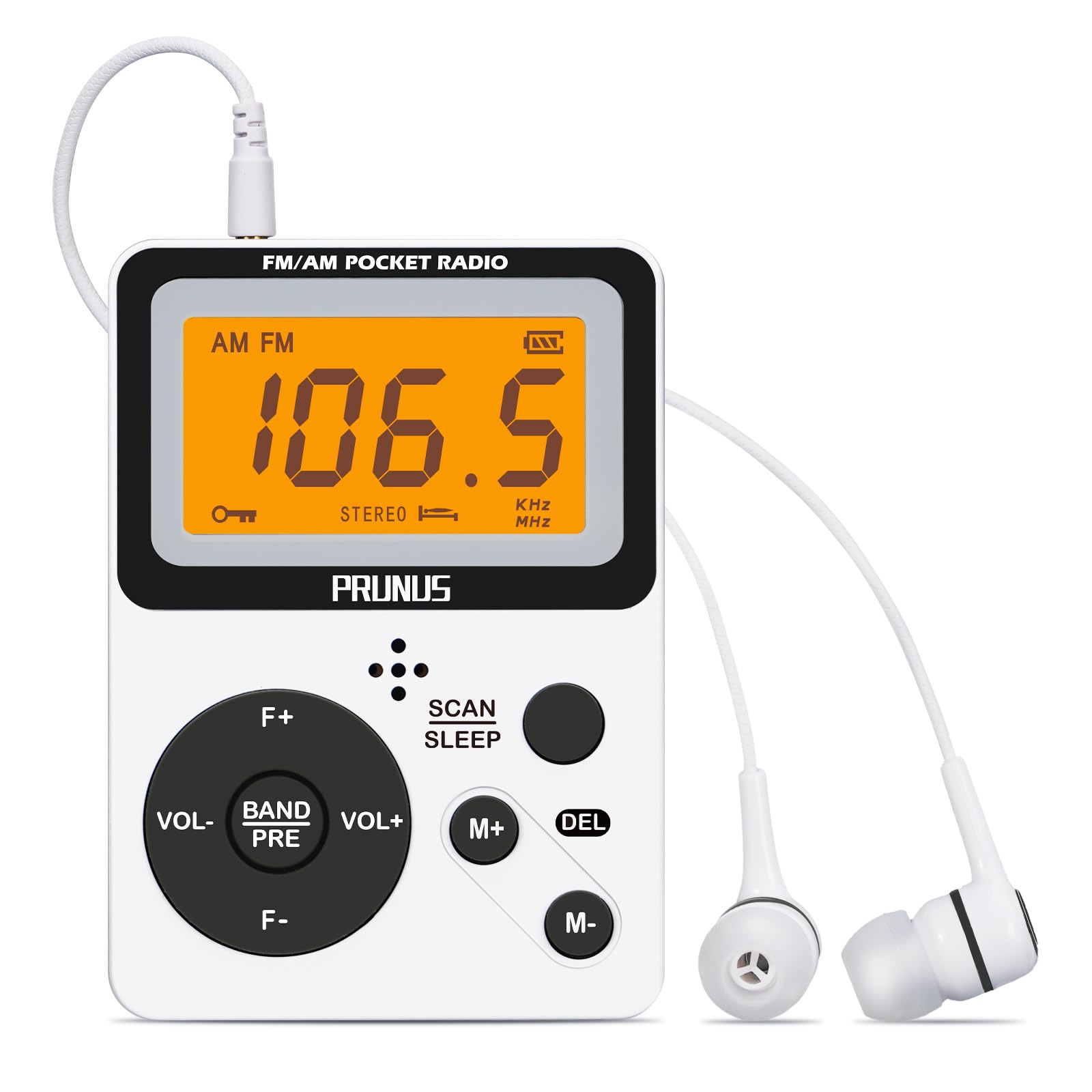 PRUNUS J-159 Portable AM FM Radio with Stereo Earphone - Battery Operated Walkman Radio, Manual Preset, Large LCD Screen, Sleep Timer, Lock Key - Perfect for Travel, Camping, Jogging and Emergency Use