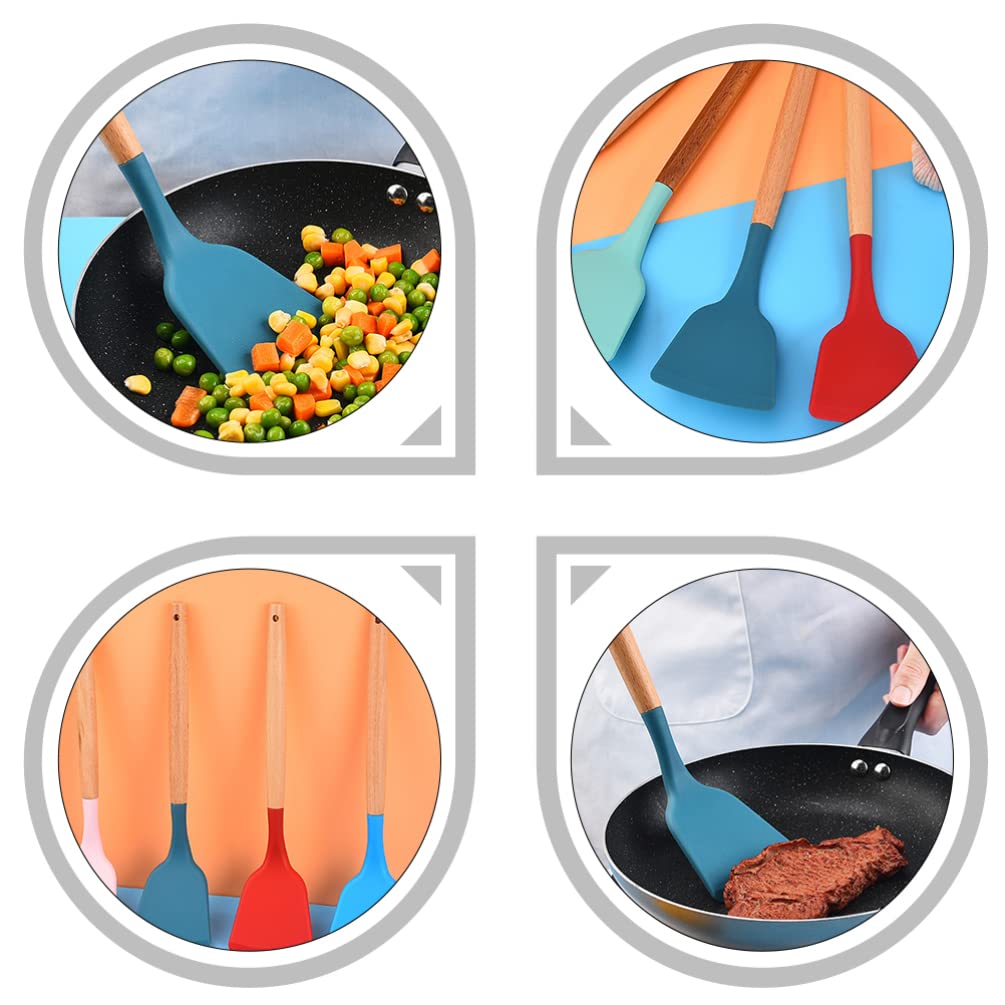 2-Piece Wooden Silicone Spatula Set - Non-Stick Kitchen Utensils for Cooking, Baking & Flipping - Perfect for Restaurants, Home Kitchens & BBQ Grilling