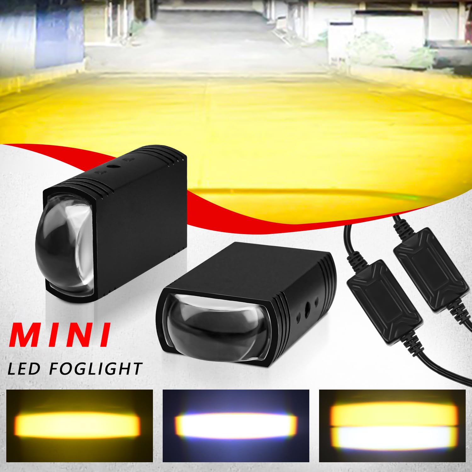 High Power Motorcycle LED Driving Lights - White/Amber Dual Color, 3 Lighting Modes (Hi/Lo Beam) - Waterproof with Lens for ATV, UTV, SUV, Truck, Boat - Perfect for Off-Road Adventures & Night Riding (Pack of 2)