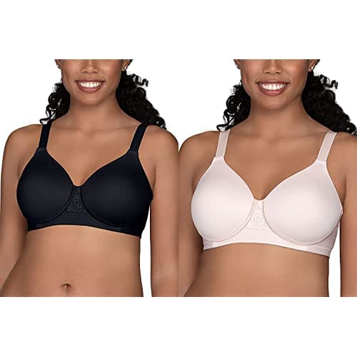Vanity Fair Women's Full Figure Wireless Comfort Bra 2-Pack - Black & Quartz 38DD | Plus Size Support Bra for Everyday Wear | Work, Lounge & Sleep Comfort
