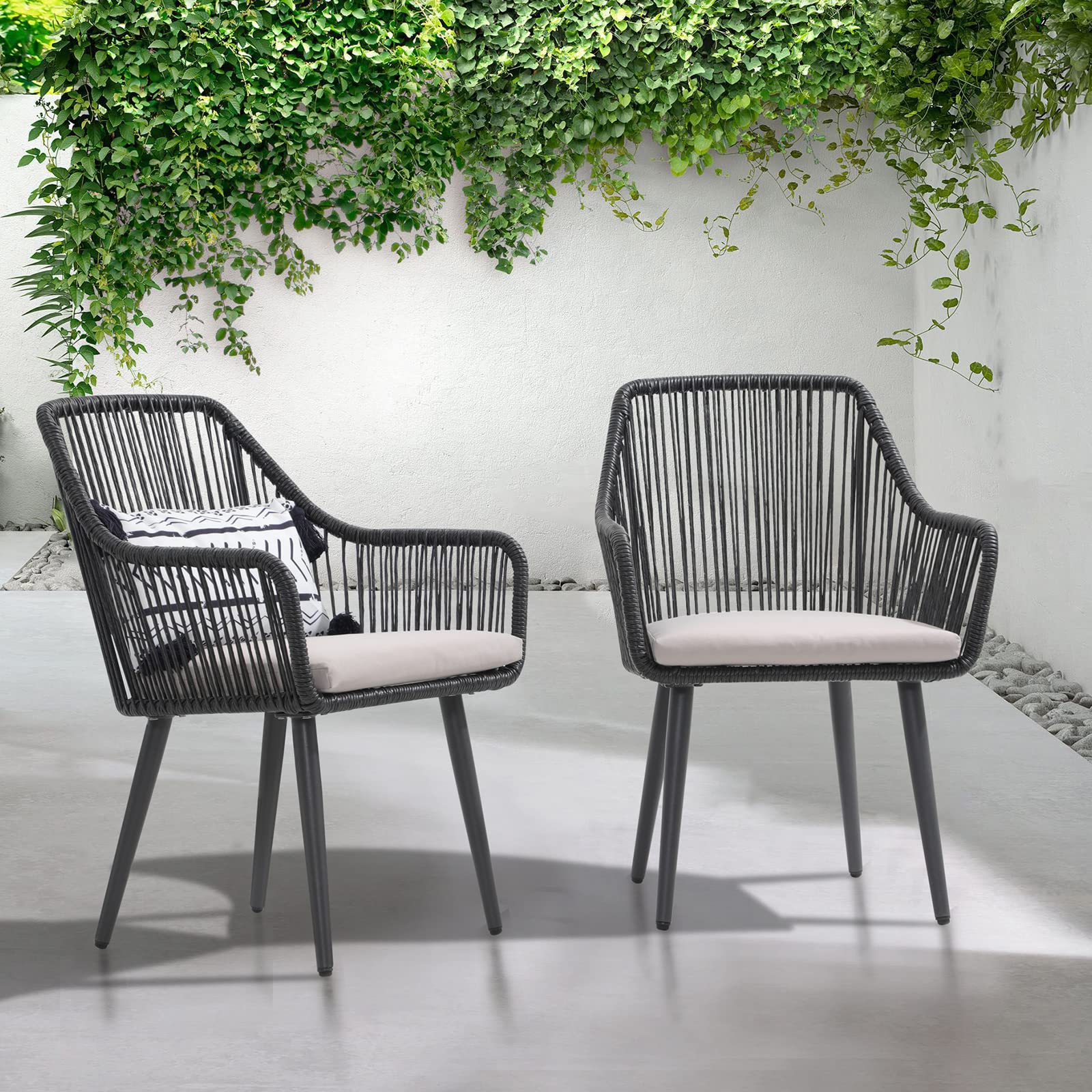 **Patiorama Outdoor Dining Chairs Set of 2 - All-Weather Woven Rattan Chairs with Armrests for Patio, Balcony, Pool & Backyard - Black - Perfect for Relaxing, Entertaining & Outdoor Dining**