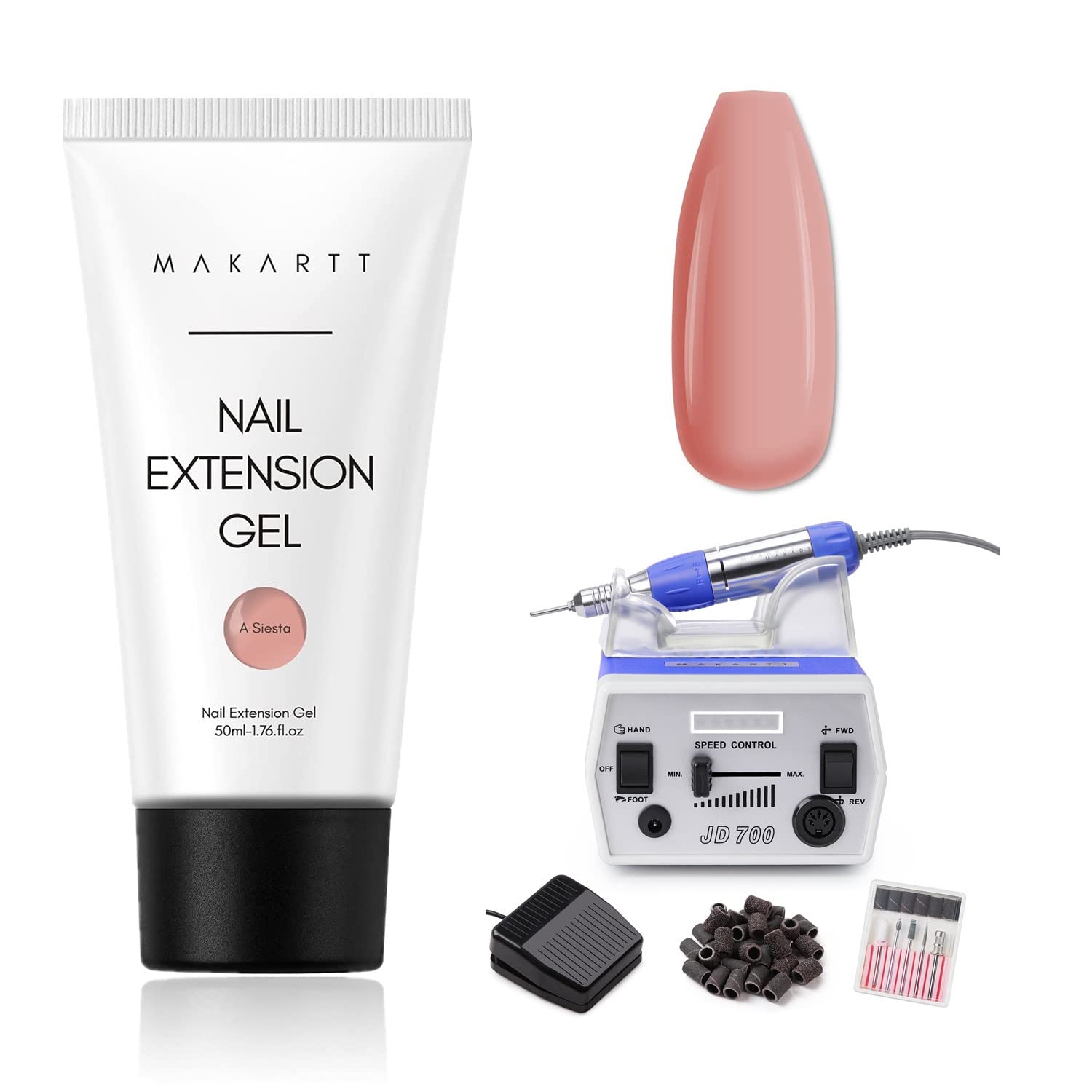 Makartt 50ML Poly Nail Gel Kit with Electric Nail Drill - Nude Natural Nail Extension Gel, Builder Gel for Strong Nails | Fall Trendy Nail Art Designs for DIY Manicures at Home or Salon Use