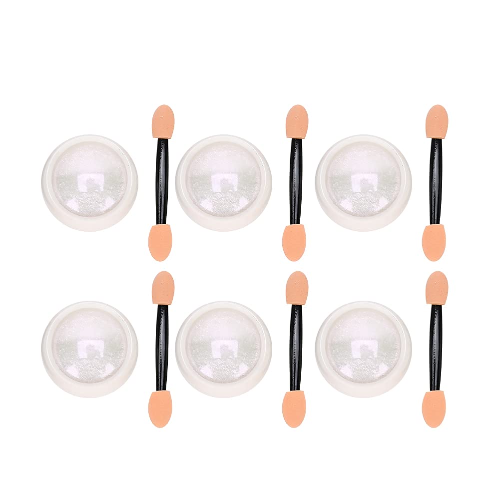 6-Piece Chrome Nail Powder Set - Mirror Effect Manicure Powder for Nail Art Decoration - Includes 6 Nail Art Brushes - Perfect for Salon, Home DIY & Party Glam Looks