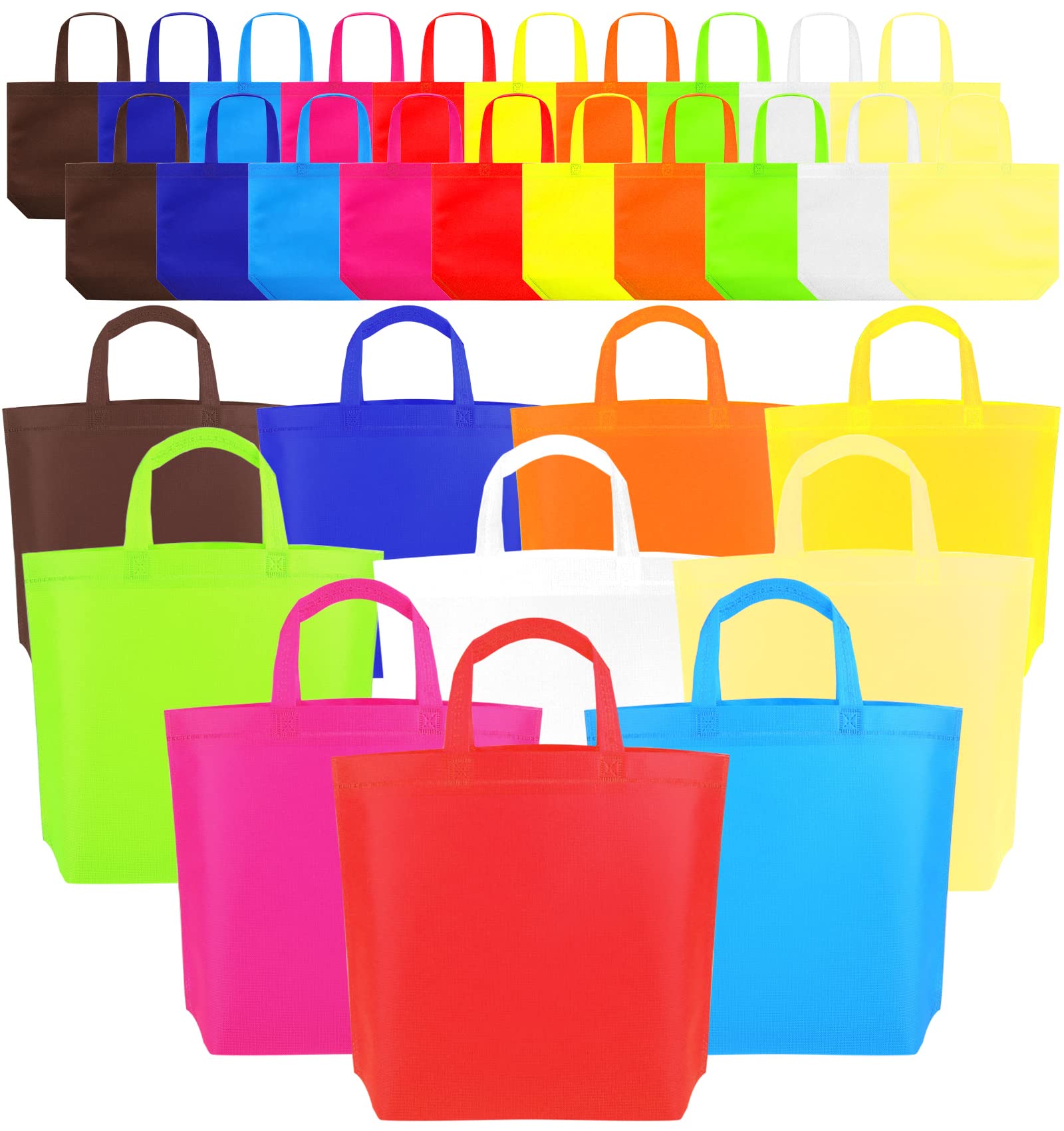 30-Piece Bulk Non-Woven Reusable Tote Bags with Handles - 10.16x9.45 Inch Eco-Friendly Cloth Gift Bags for Party Favors, Easter, Shopping & Gifting - 10 Vibrant Colors (Medium, Beveled Edge) - Perfect for Retail Packaging, Wedding Favors & Sustainable Grocery Shopping