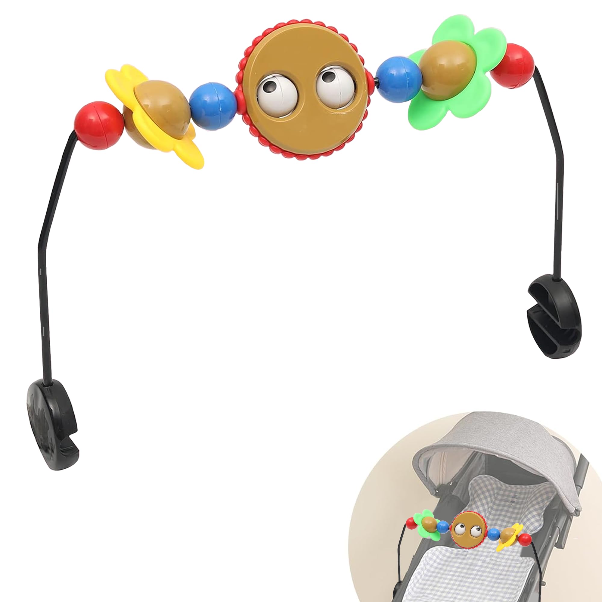 Googly Eyes Toy Bar for Baby Bouncer - Musical & Tinkling Balls, Safe Plastic Baby Bouncer Accessory - Easy to Install for Playtime & Sensory Development