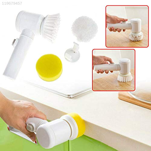 87F1 White & Yellow Multifunctional Electric Bath Cleaning Brush - Waterproof Shower Scrubber for Tile, Grout & Bathtub Cleaning - Ideal for Bathroom, Kitchen & Household Deep Cleaning