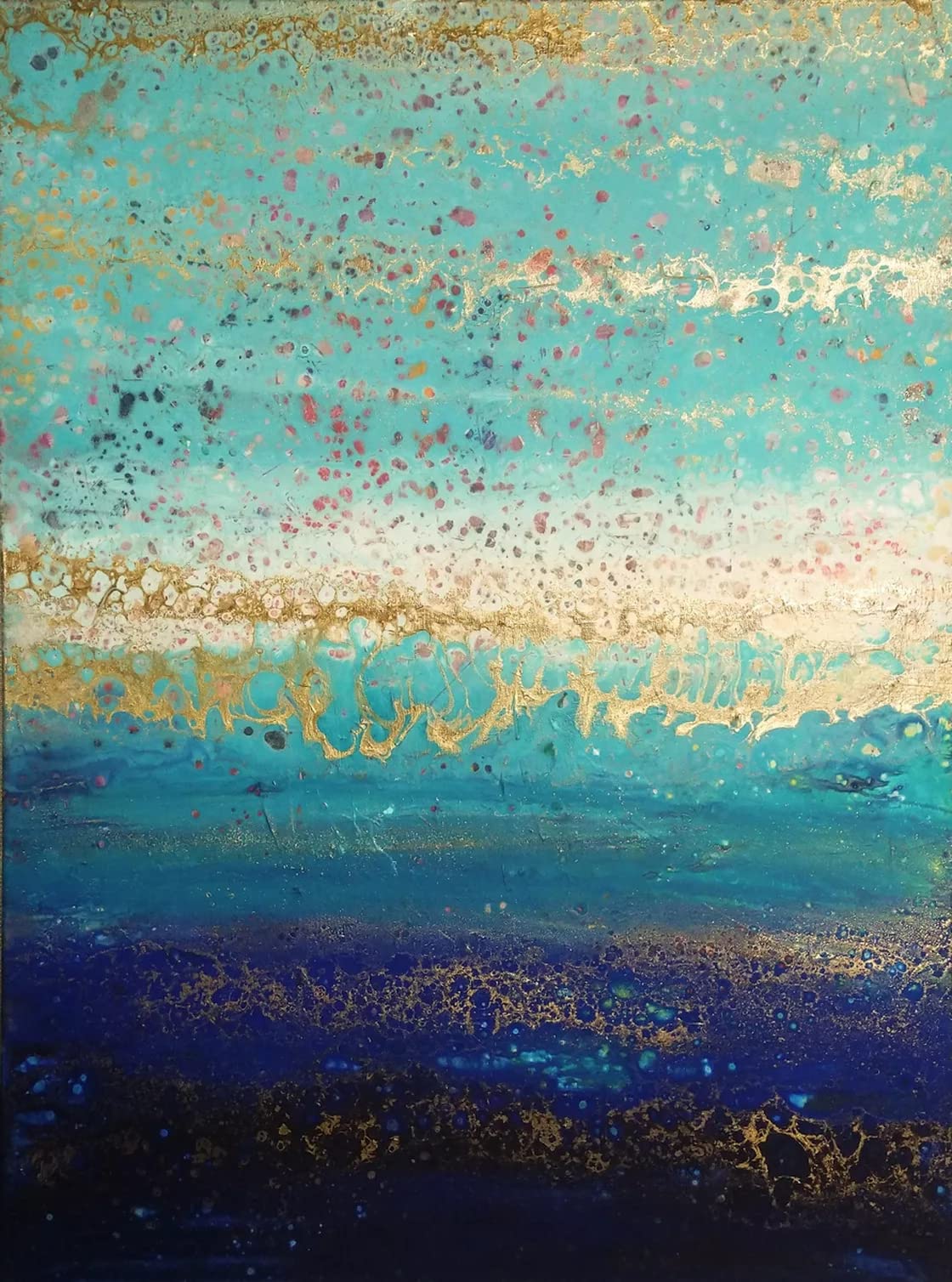 Ombre Blue Gold Modern Abstract Area Rug 8x10 - Coastal Beach Style Washable Soft Thick Rug for Living Room, Bedroom, Dining Room, Playroom & Home Office - Cool Chic Large Lux Farmhouse Floor Carpet - Perfect for Coastal Decor, Boho Chic Spaces & Contemporary Home Styling