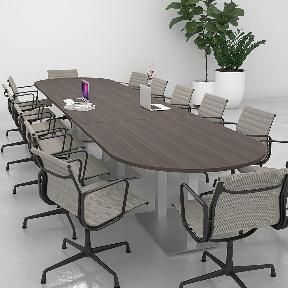 16' Large Modular Conference Table with Data & Power - 16 Person Racetrack Office Table | Harmony Series White | Perfect for Boardrooms, Meeting Rooms & Collaborative Workspaces