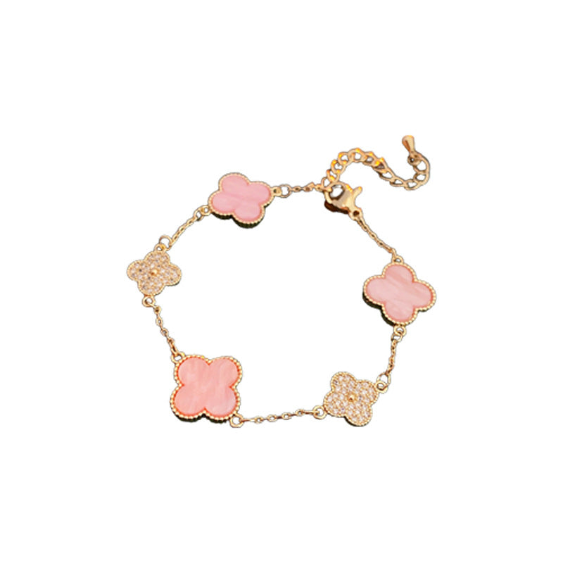 14K Gold Lucky Pink Clover Charm Bracelet for Women - Elegant Four Leaf Clover Jewelry Gift for Birthday, Anniversary & Good Luck | Perfect for St. Patrick's Day, Everyday Wear & Special Occasions