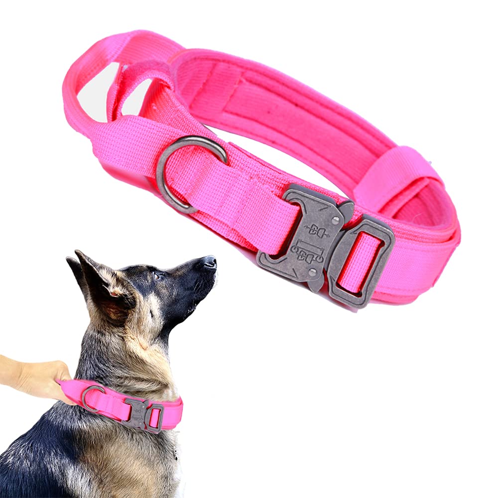 Tactical Dog Collar - Heavy Duty Military Nylon Dog Collar with Adjustable Metal Buckle & Handle for Training - Pink XXL - Perfect for Outdoor Adventures, Hiking & Police K9 Training