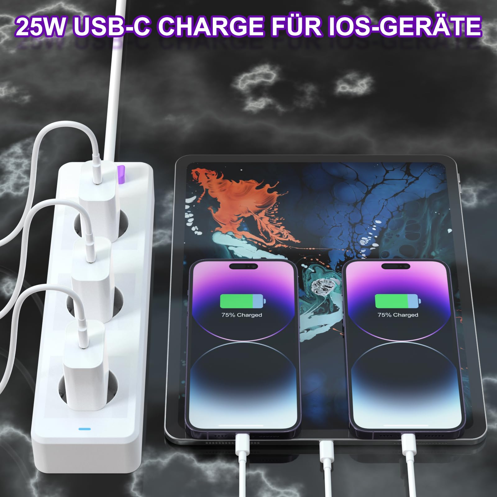 Apple MFi Certified 3-Pack 25W Fast Charger with 3x 2M Lightning Cable - Compatible with iPhone 14/13/12/11/XR/X/8 Plus - White | Perfect for Home, Office & Travel Charging