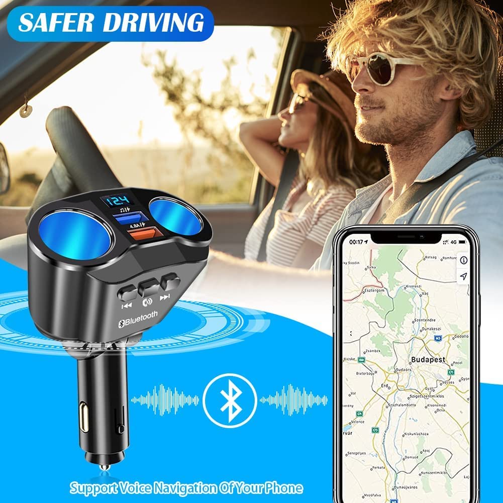 Bluetooth FM Transmitter for Car with Dual USB Charger - Power IQ 3.0 Fast Charging, Wireless Music Player & Hands-Free Calling Kit - Perfect for Road Trips & Commuting