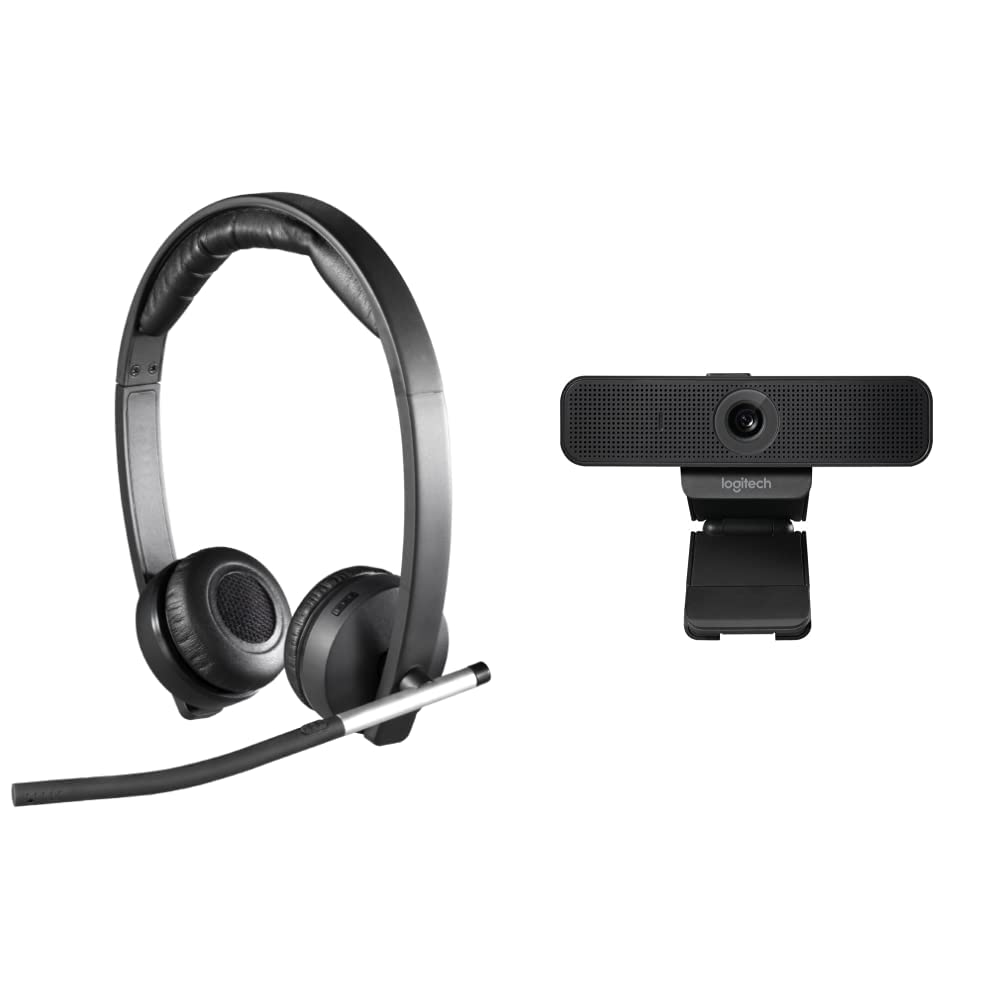 Logitech H820e Wireless Dual Headset with Noise Canceling Mic & C925e HD Webcam with Built-in Stereo Microphones - Black - Perfect for Remote Work, Online Meetings, and Video Conferencing