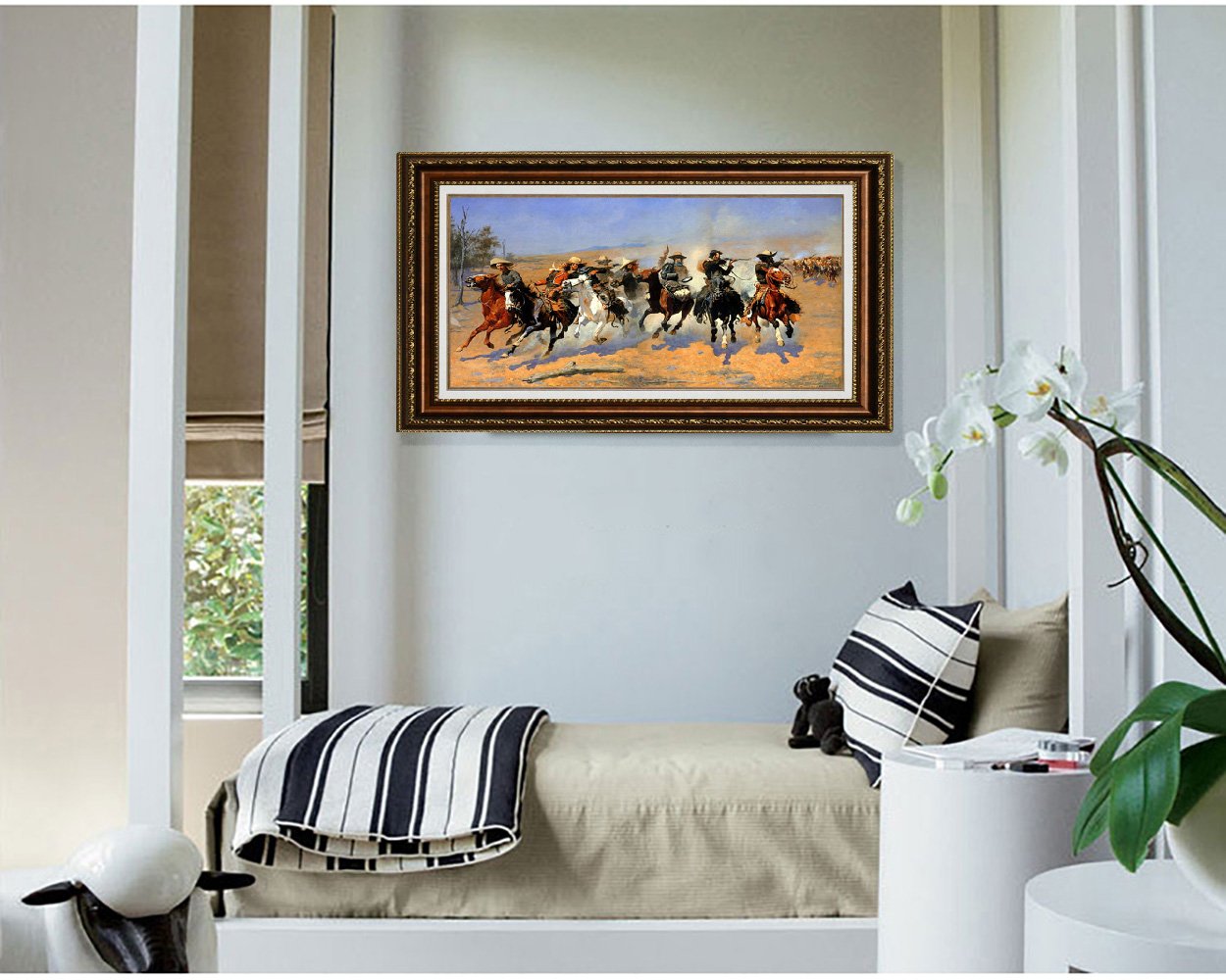 ELITEART Frederic Remington 'A Dash for the Timber' Oil Painting Reproduction - Giclee Wall Art Canvas Print, Framed 22x30 Inches - Western Art Decor for Living Room, Office & Cowboy Theme Spaces
