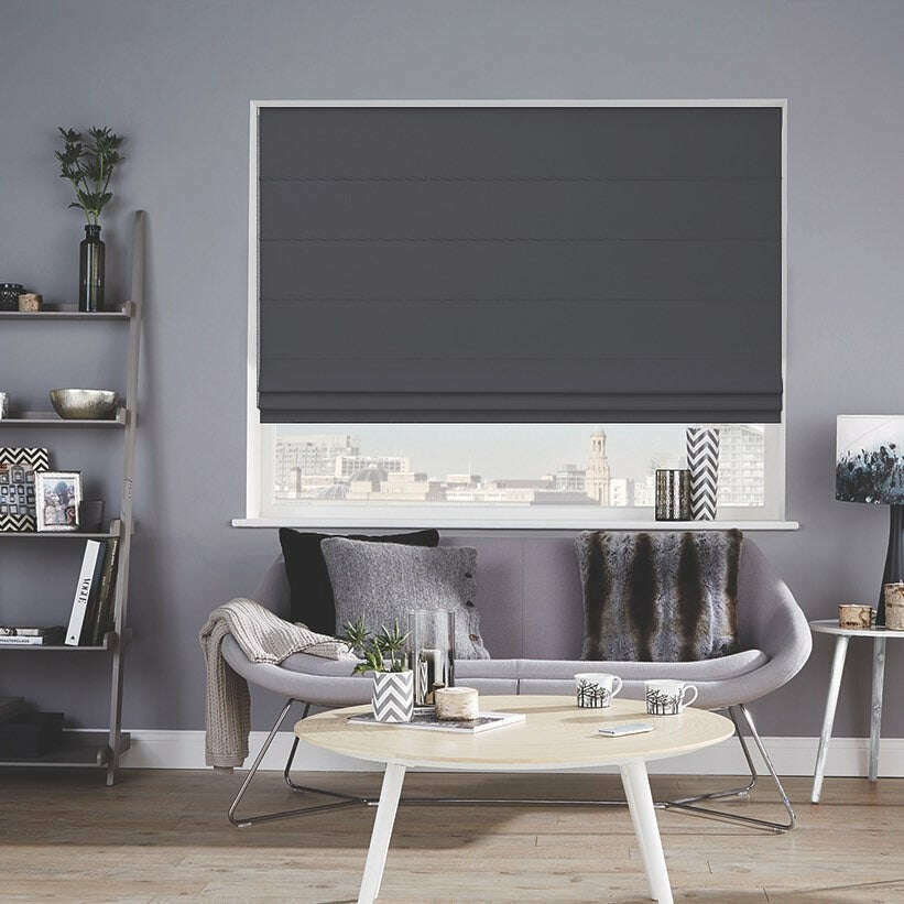 Napa Roman Linen Blinds in Gray - Elegant Window Coverings for Living Room, Bedroom & Home Decor