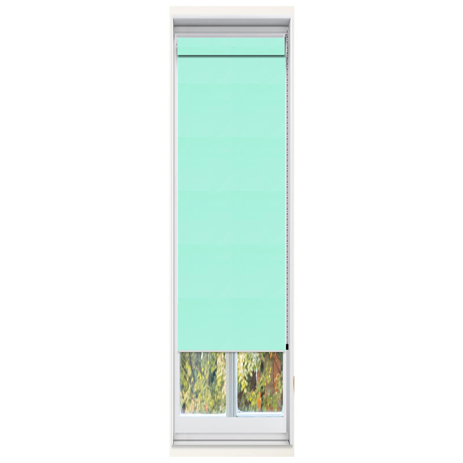 Custom Blackout Roller Window Shade 16x54 - Aqua Pastel with Solid Valance | Privacy & Light Control for Bedroom, Nursery & Home Office