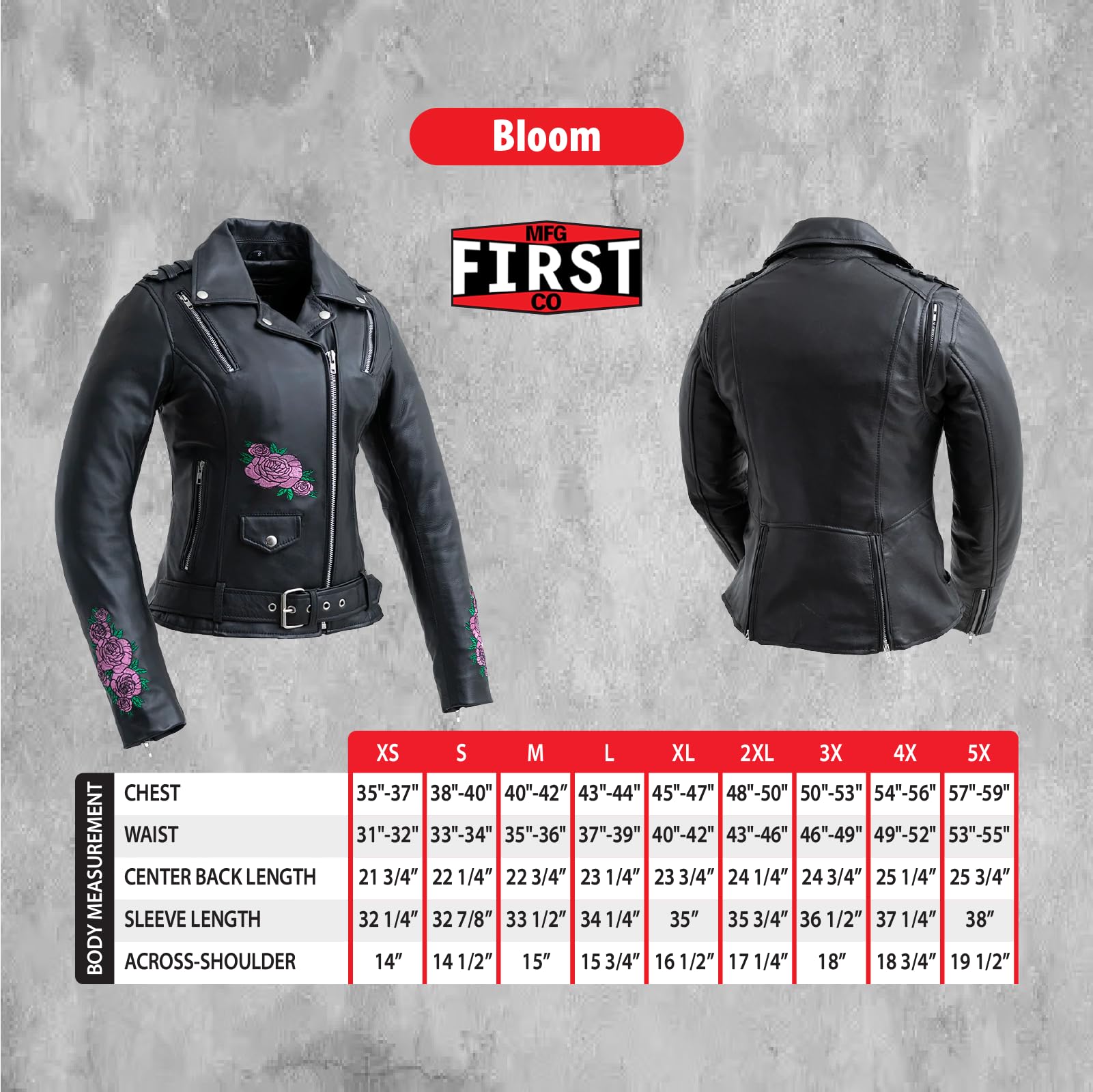 First Mfg Co - Bloom - Women's Motorcycle Biker Riding Black Leather Jacket - Stylish & Durable for Harley Rides, Night Out & Casual Fashion
