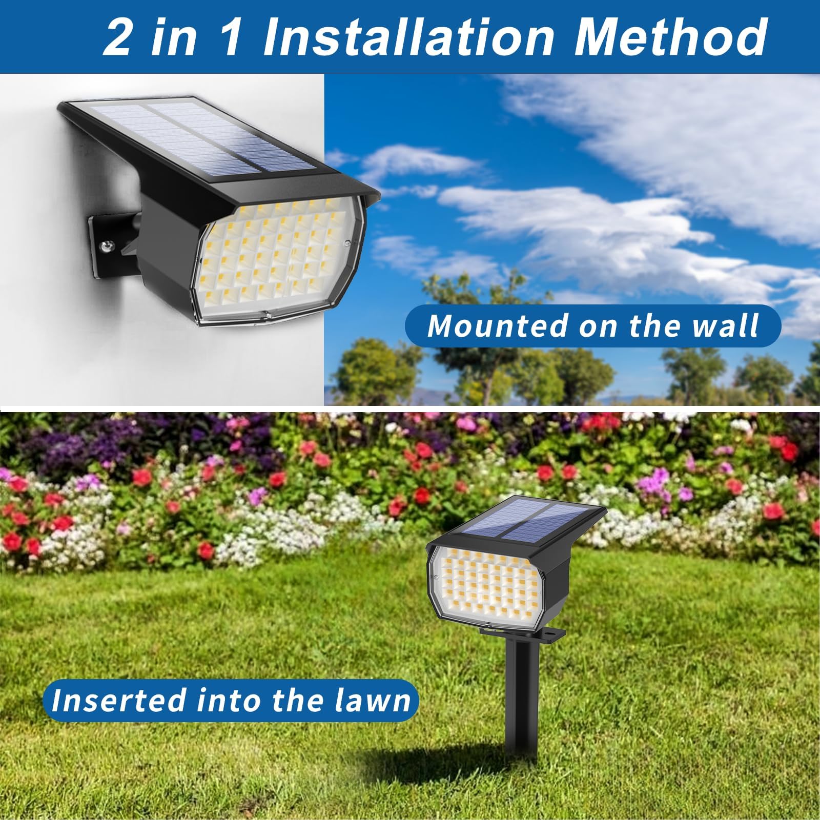12 Pack Solar Spot Lights Outdoor Waterproof IP65 - 46 LED Landscape Spotlights with 3 Modes Auto On/Off - Solar Powered Flood Lights for Pathway, Yard, Garden, Walkway (Warm White) - Perfect for Outdoor Decor, Security Lighting & Nighttime Illumination