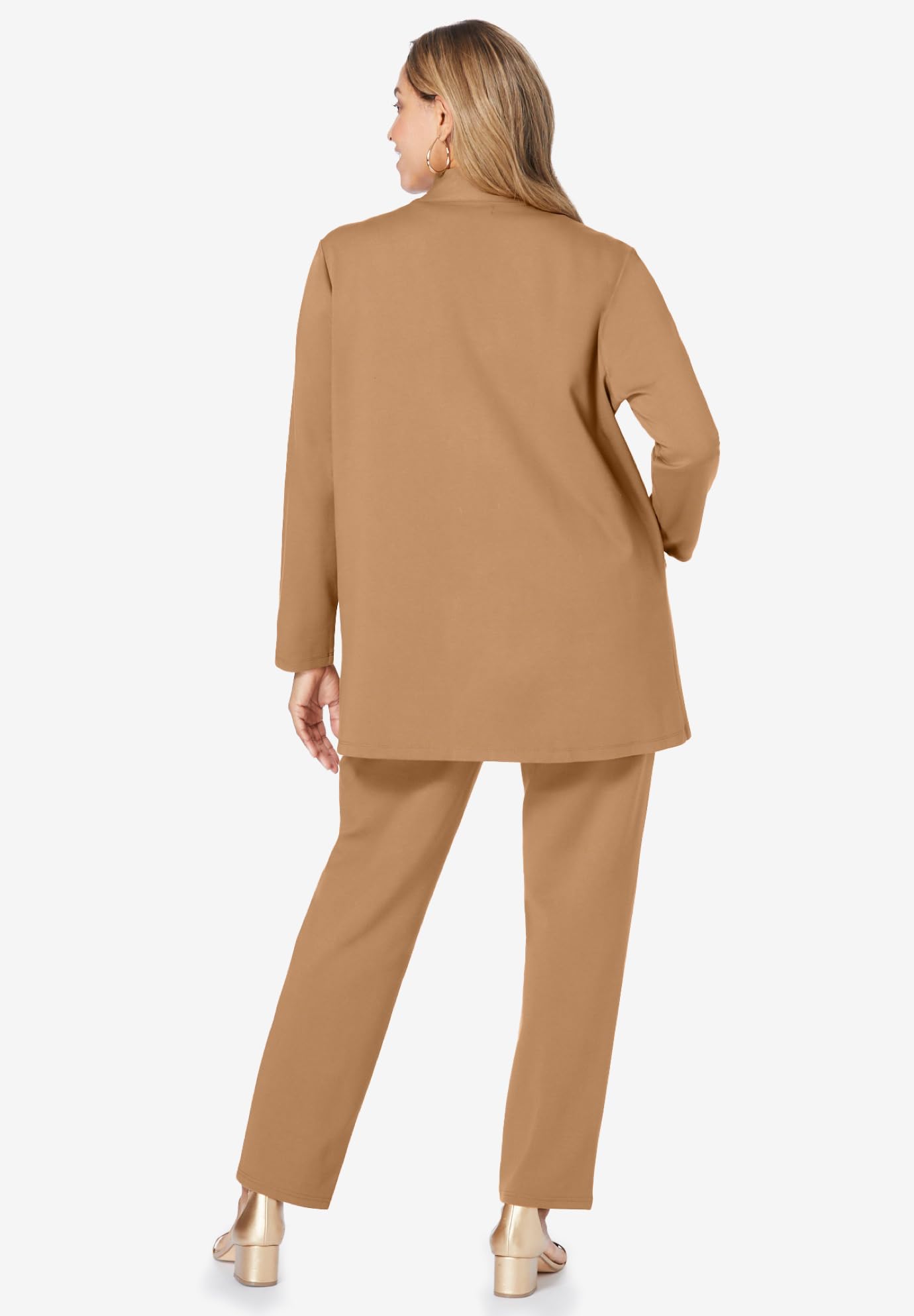 Jessica London Women's Plus Size 3 Piece Ponte Pant Set - 30/32, Brown Maple | Comfortable Office & Casual Outfit for Curvy Women