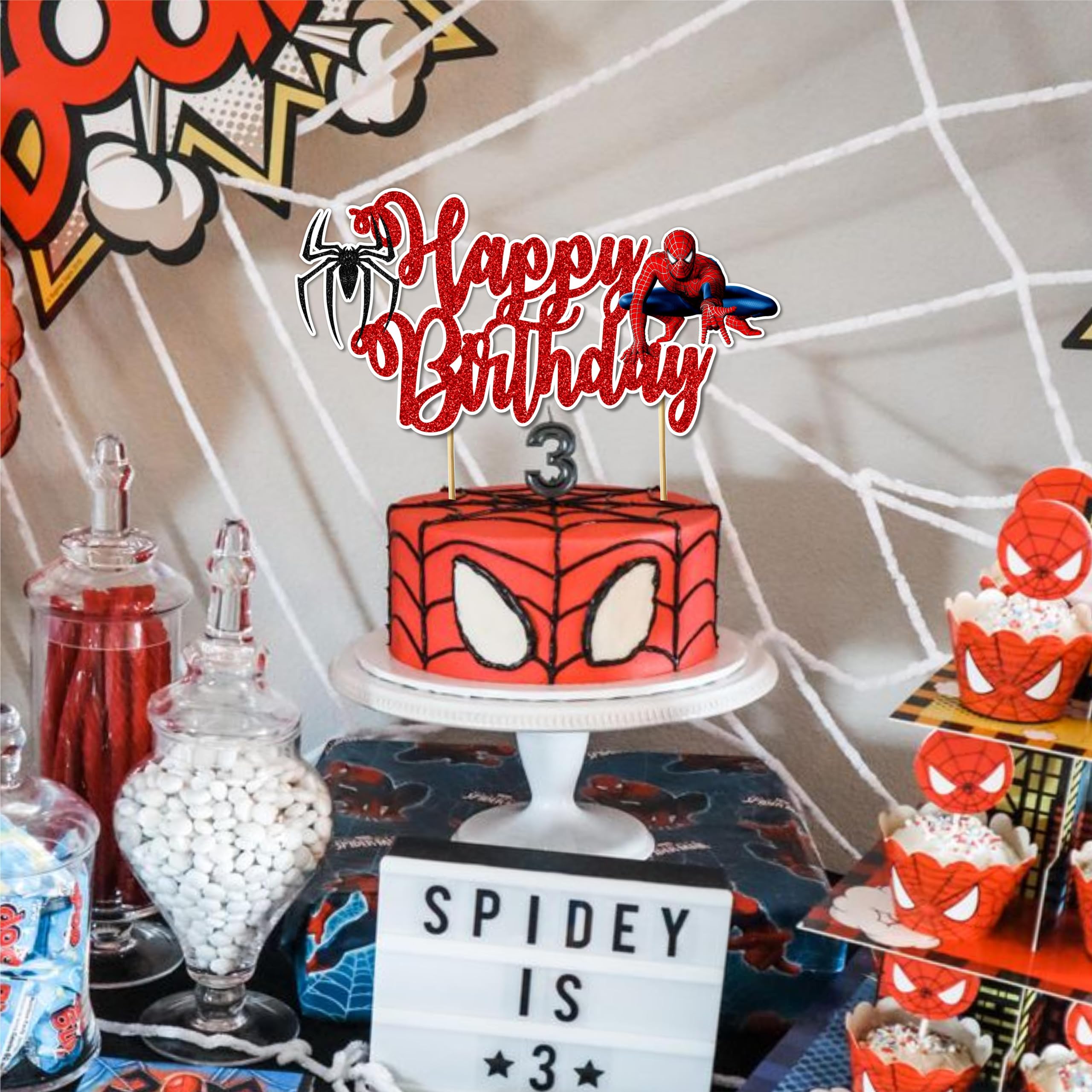 Spider-Man Happy Birthday Cake Topper - Superhero Party Decorations for Kids Birthday Cakes, Cupcakes & Desserts