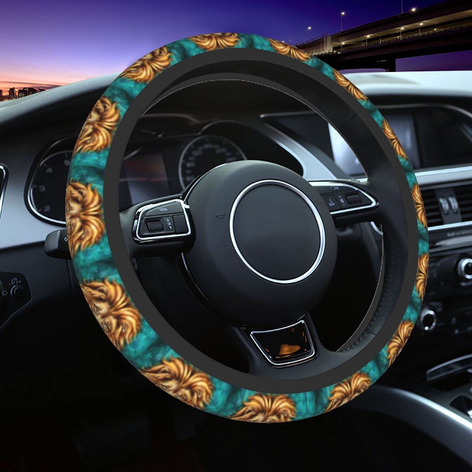 3D Lion Printed Anti-Slip Steering Wheel Cover - Breathable Universal Fit for 15 Inch Cars, SUVs & Pickup Trucks - Perfect for Off-Roading, Commuting & Long Drives