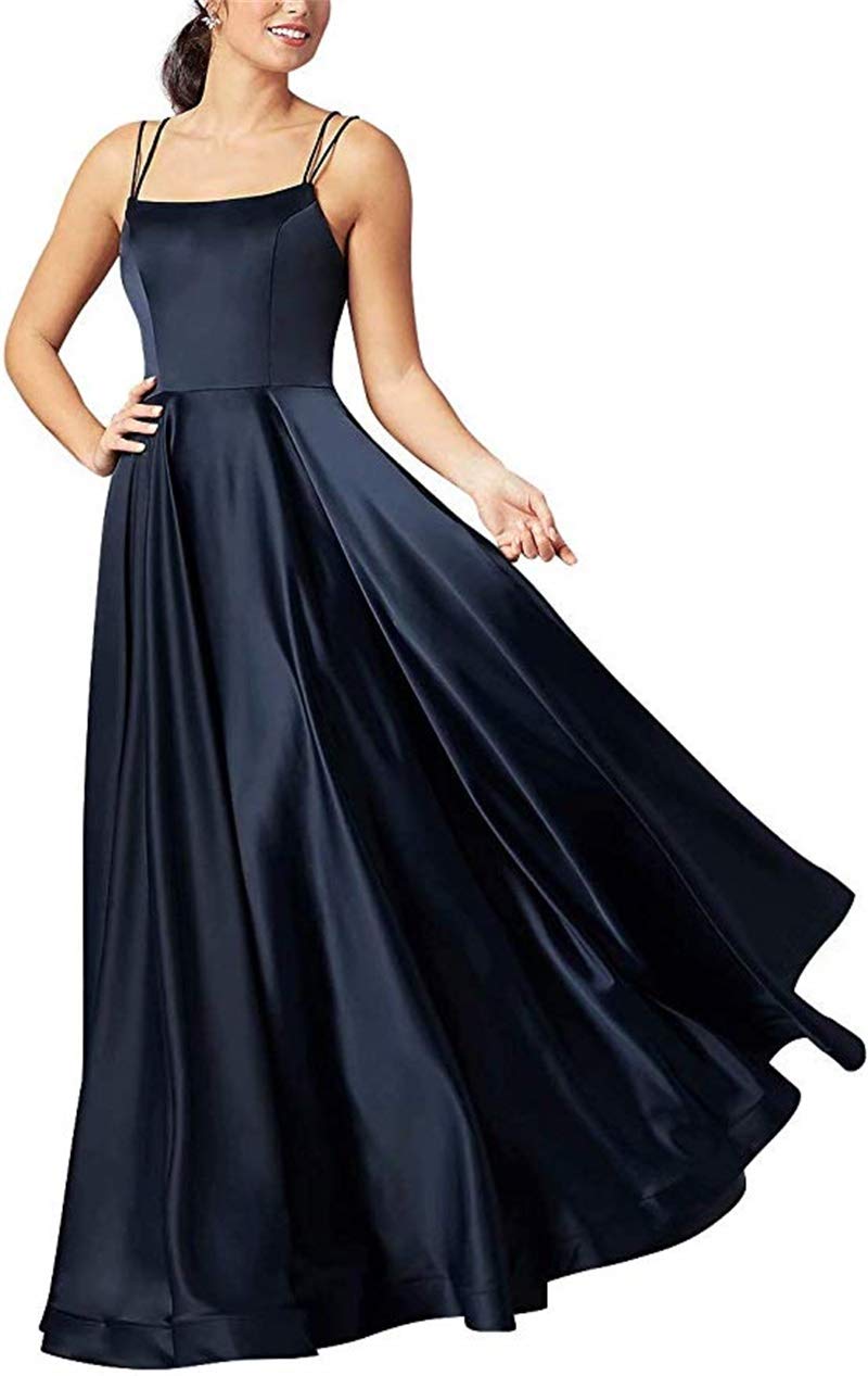 Ubride Women's Long Satin Prom Dresses with Spaghetti Straps & Pockets - Elegant Formal Cocktail Gowns for Homecoming, Evening Parties & Special Occasions