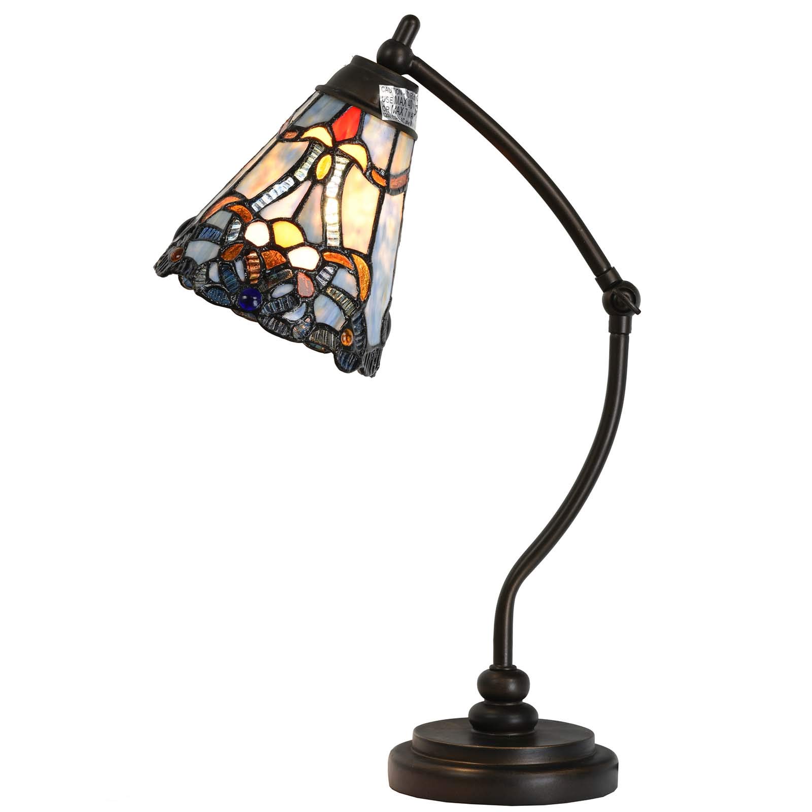 Bieye L10688 Tiffany Style Stained Glass Table Lamp with Swing Arm - Baroque Blue Night Light for Reading, Working & Home Decor | Perfect for Bedroom, Office & Living Room